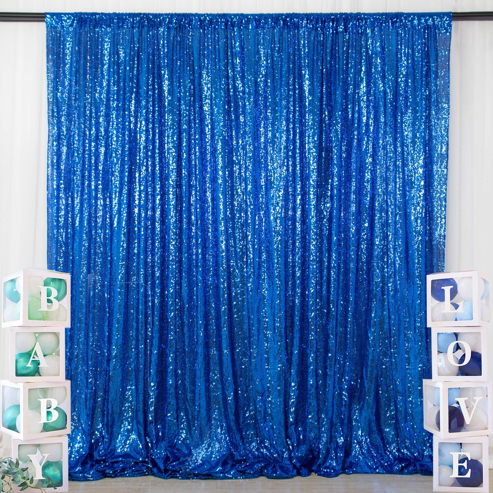 ShinyBeauty 7x7 Feet Royal Blue Sequin Backdrop Curtain - Sparkling Photography Background for Birthday Party, Wedding, Baby Shower & Event Decor