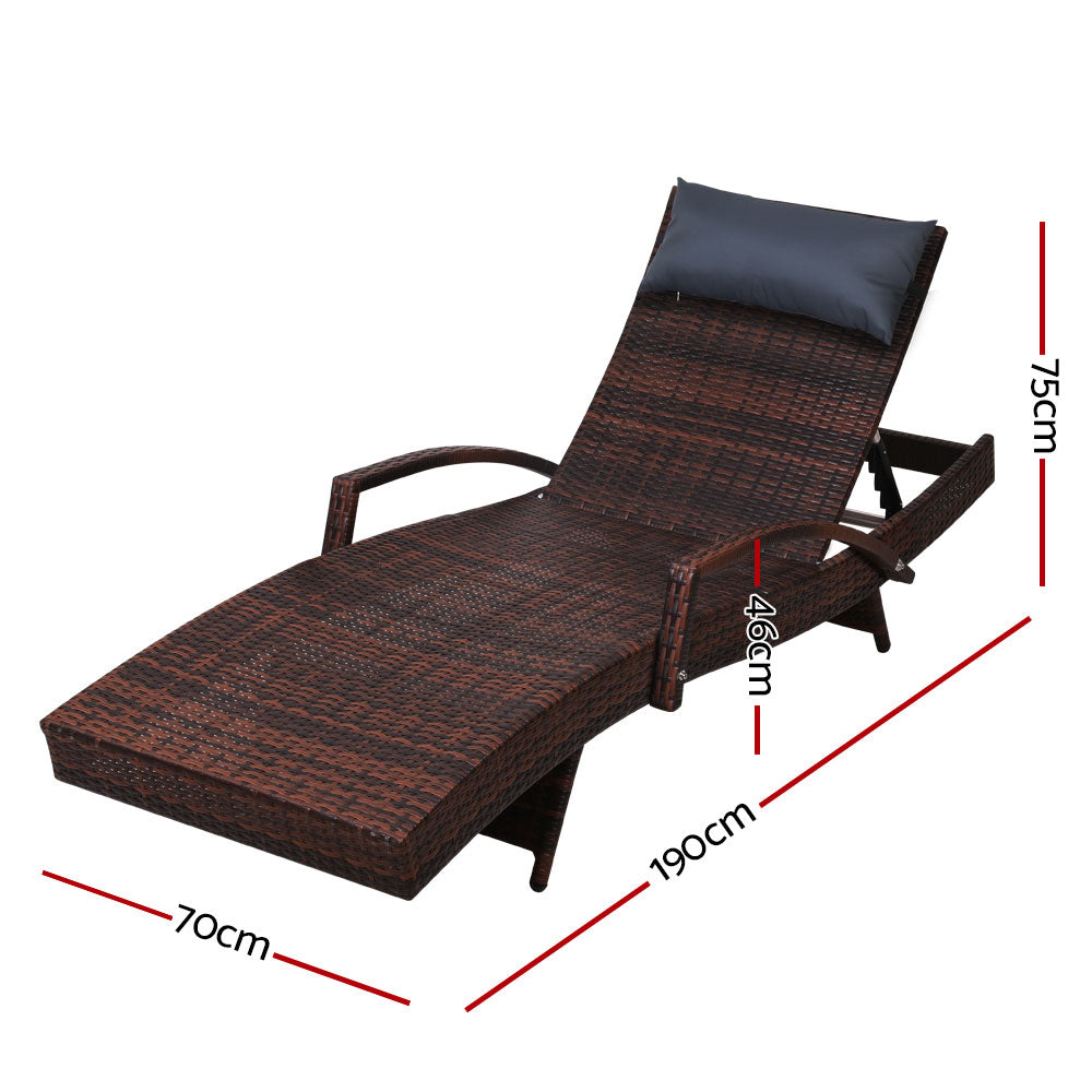 Premium Bianca Outdoor Sun Lounger Chair with Adjustable Headrest & Cushion - Weather-Resistant Patio Furniture for Poolside, Beach, Garden Relaxation - Espresso Brown