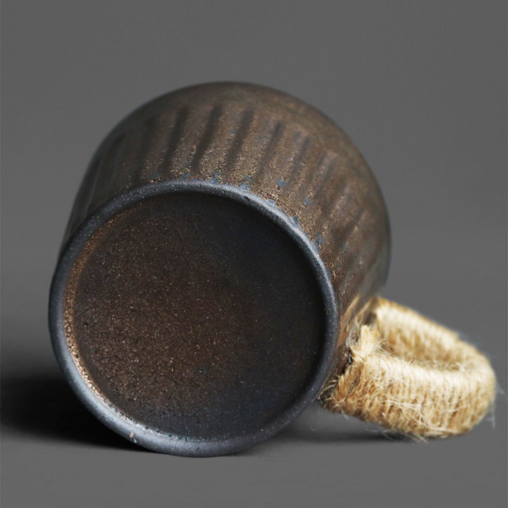 Handmade Black Gold Kiln Coarse Pottery Cup and Saucer Set - Ceramic Tea Cup for Coffee, Tea, or Espresso - Perfect for Home, Office, or Gift Giving