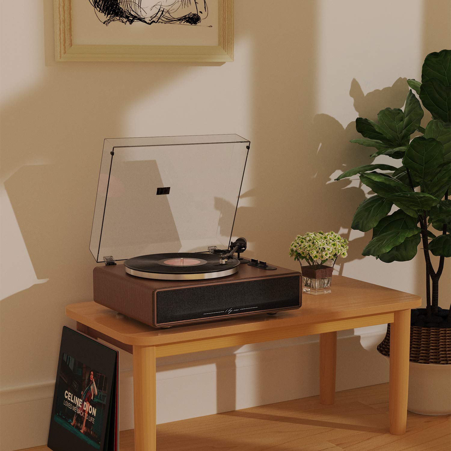 1 by ONE High Fidelity Belt Drive Turntable with Built-in Speakers & Bluetooth - Magnetic Cartridge, Built-in Preamp, Adjustable Counterweight - Perfect for Vinyl Lovers, Home Entertainment & Music Enthusiasts