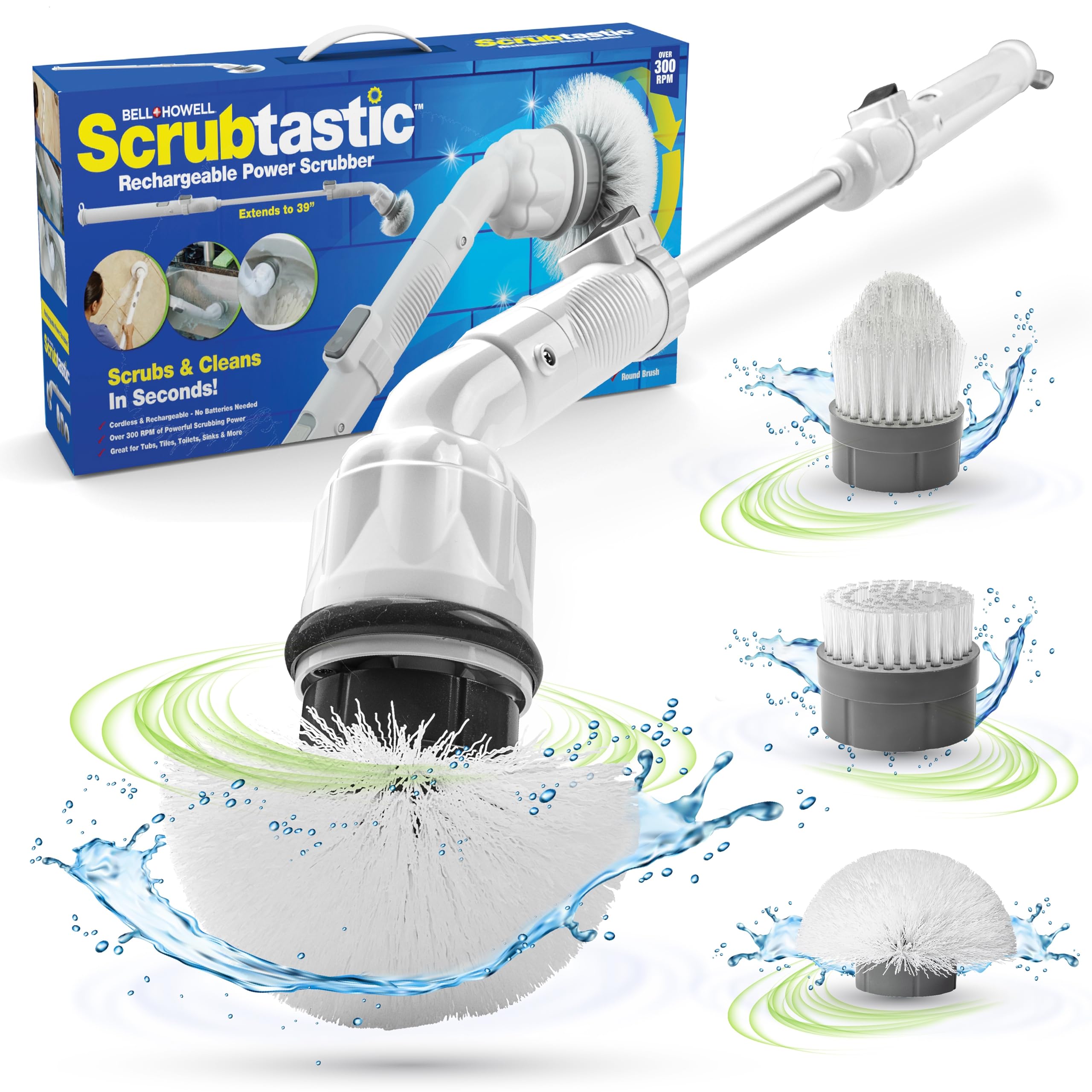 Scrubtastic Electric Spin Scrubber - Rechargeable Power Scrubber with 3 Rotating Brush Heads for Bathroom, Tile, Floor & Grout Cleaning | Extendable Shower & Bathtub Cleaner | Multipurpose Home Cleaning Tool for 2022 | Perfect for Deep Cleaning Showers, Tubs, and Hard-to-Reach Areas