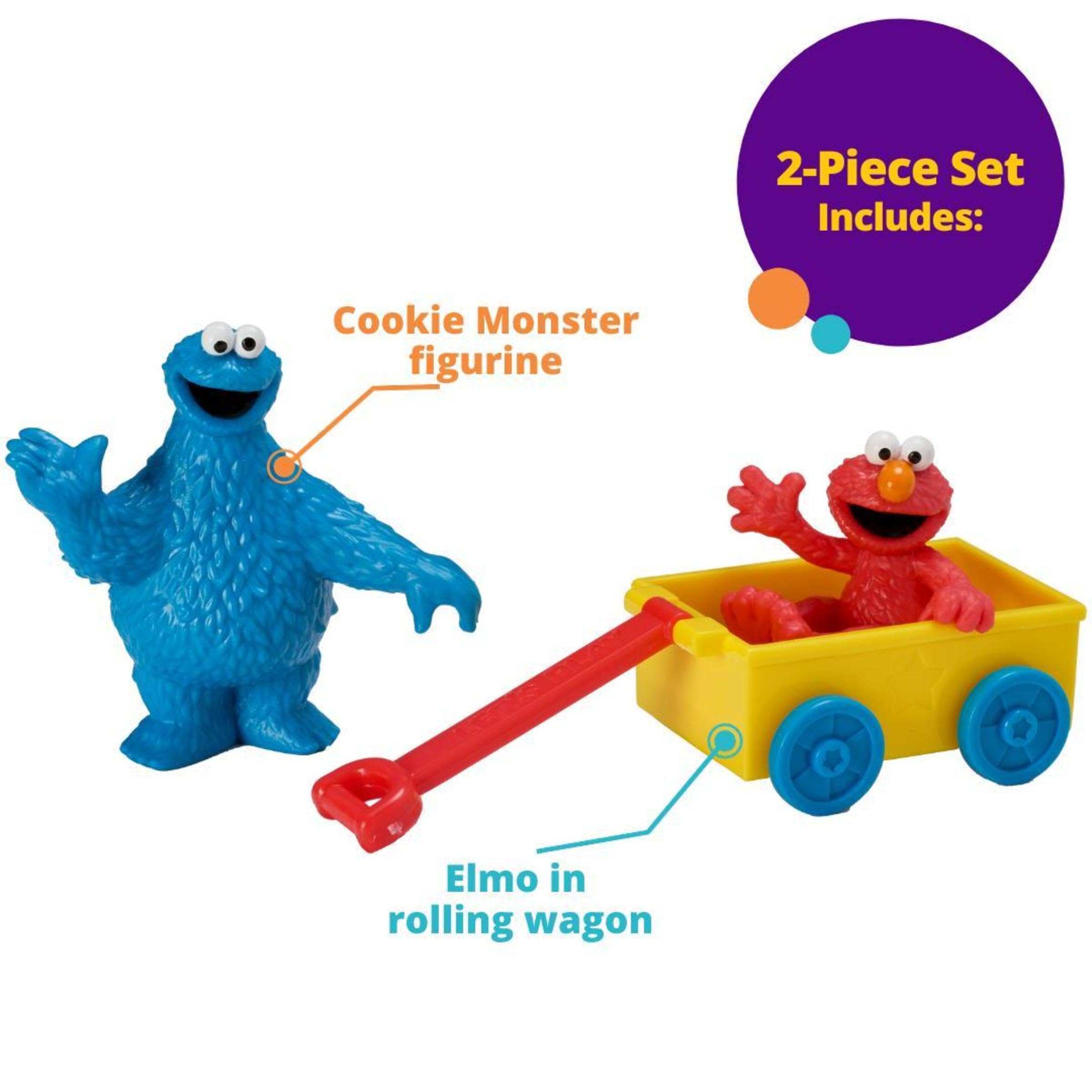 DecoSet Sesame Street Let's Play Cake Topper - 2-Piece Cookie Monster & Elmo Birthday Cake Decorations with Free-Wheeling Wagon | Food Safe, Ready to Use | Perfect for Kids' Birthday Parties, Baby Showers & Themed Celebrations