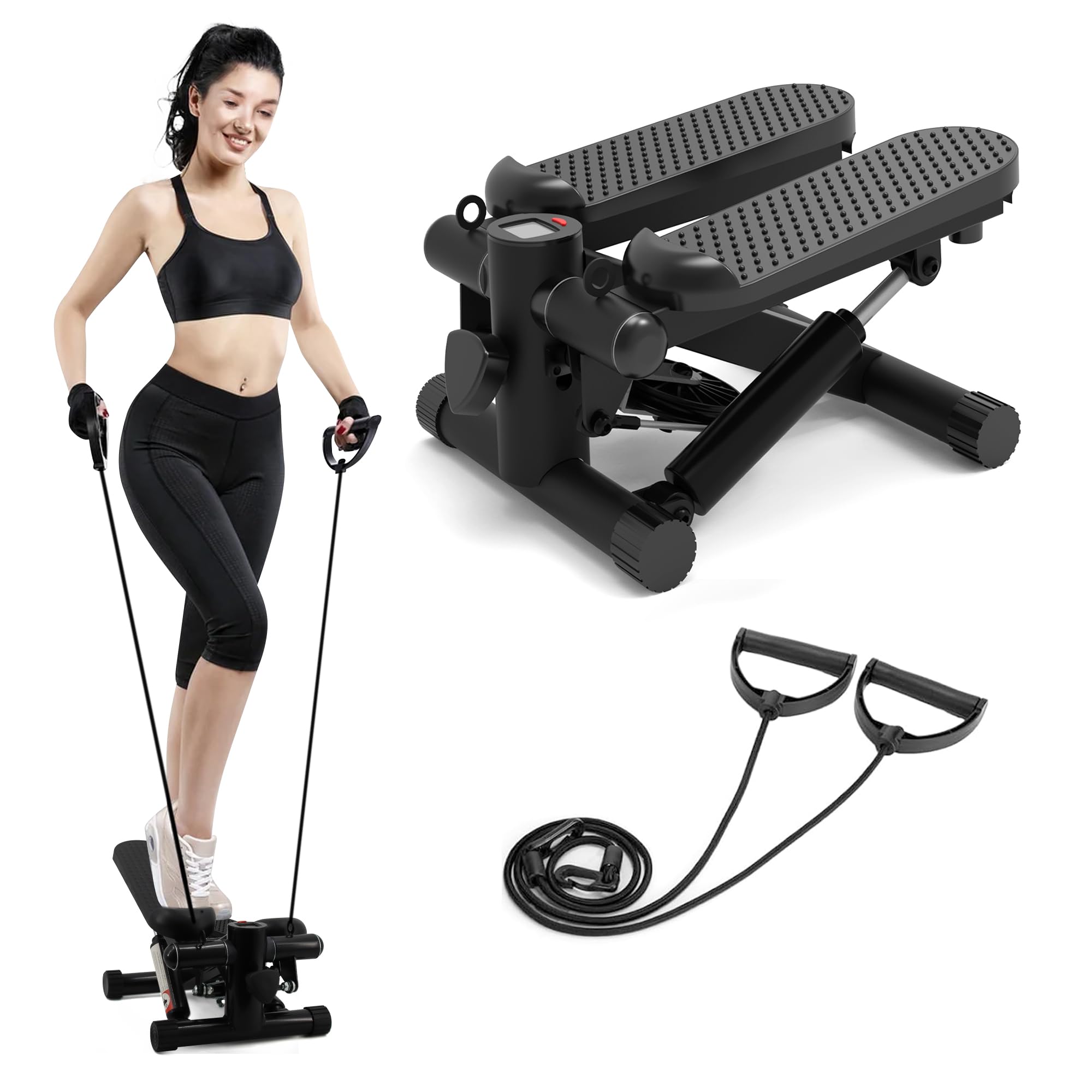 Steppers for Exercise - Stair Stepper with Resistance Bands, 300LBS Capacity Hydraulic Fitness Stepper with LCD Monitor - Perfect for Home Workouts, Office Fitness & Low-Impact Cardio Training