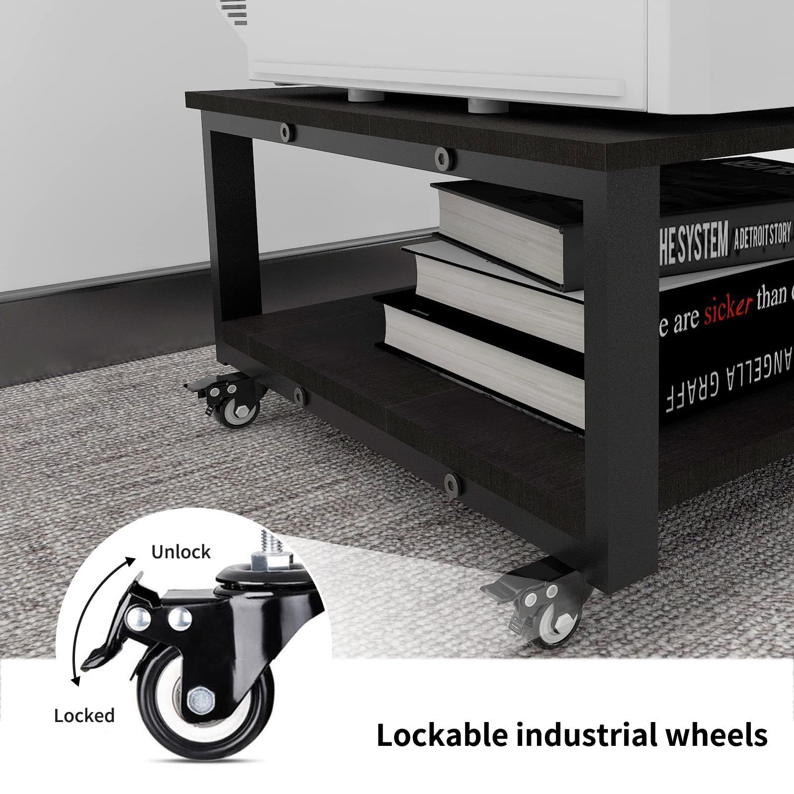 2-Tier Heavy Duty Rolling Laser Printer Stand with Paper Storage Shelf - 23.6