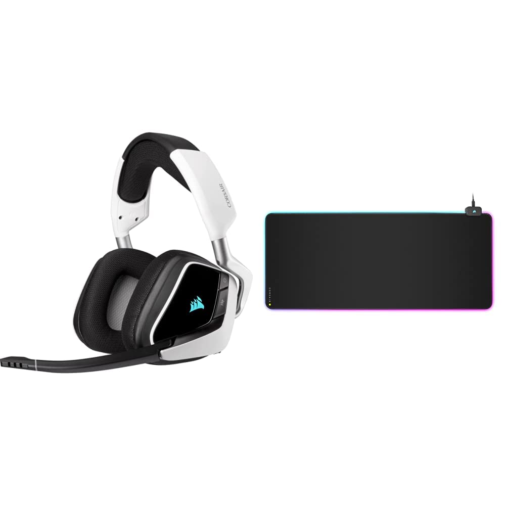 Corsair Void RGB Elite Wireless Gaming Headset with 7.1 Surround Sound - Discord Certified - Compatible with PC, PS5, PS4 - White & MM700 RGB Extended Cloth Mouse Pad - Perfect for Competitive Gaming and Streaming