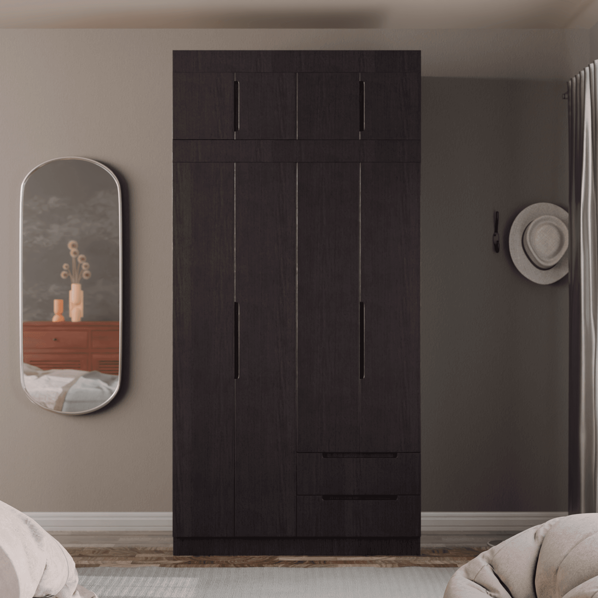 Harrison 4-Door Open Wardrobe with Top Shelf - Modern Closet Organizer for Bedroom, Living Room & Walk-In Closets | Spacious Storage Solution for Clothes, Shoes & Accessories