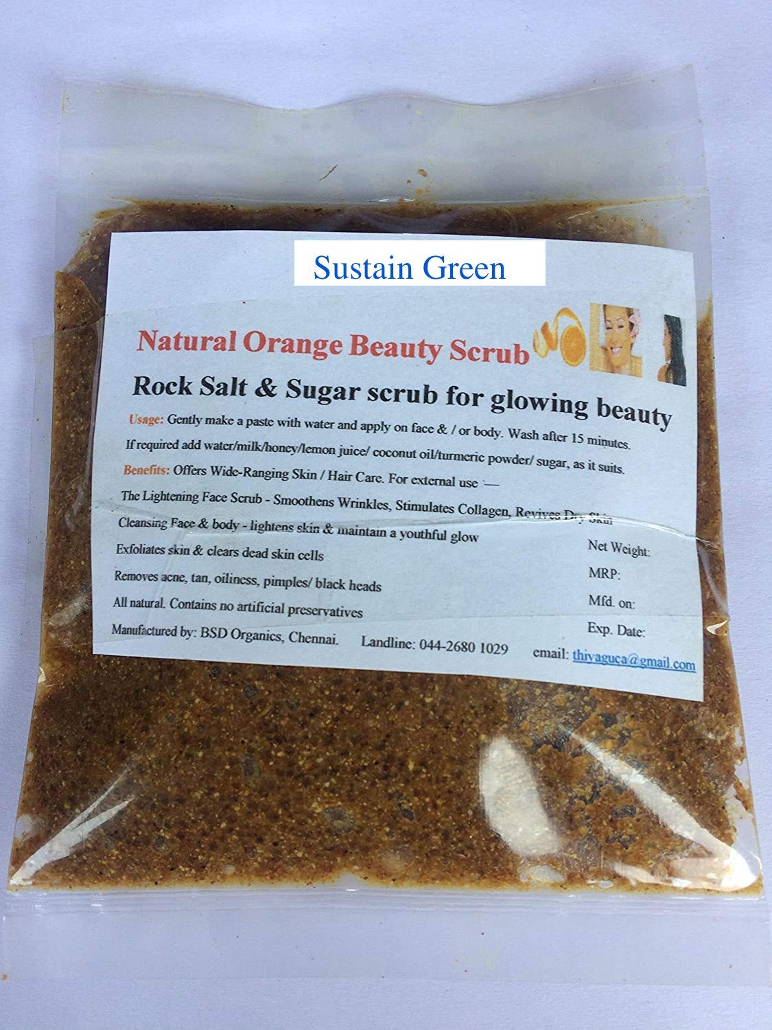 Organic Green Orange Face & Body Scrub with Virgin Coconut Oil - 50g | Exfoliating & Moisturizing for Glowing Skin | Perfect for Daily Skincare & Spa Days