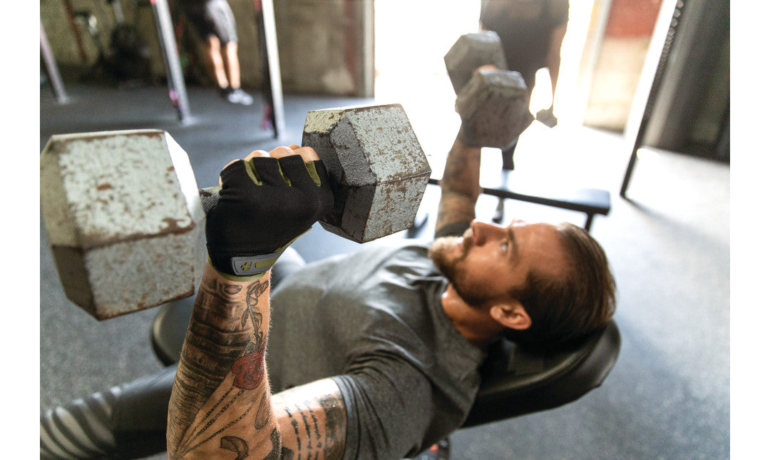 Harbinger Men's Power Gloves - Green Weight Lifting Gloves for Gym, CrossFit & Workout - Improve Grip & Reduce Calluses