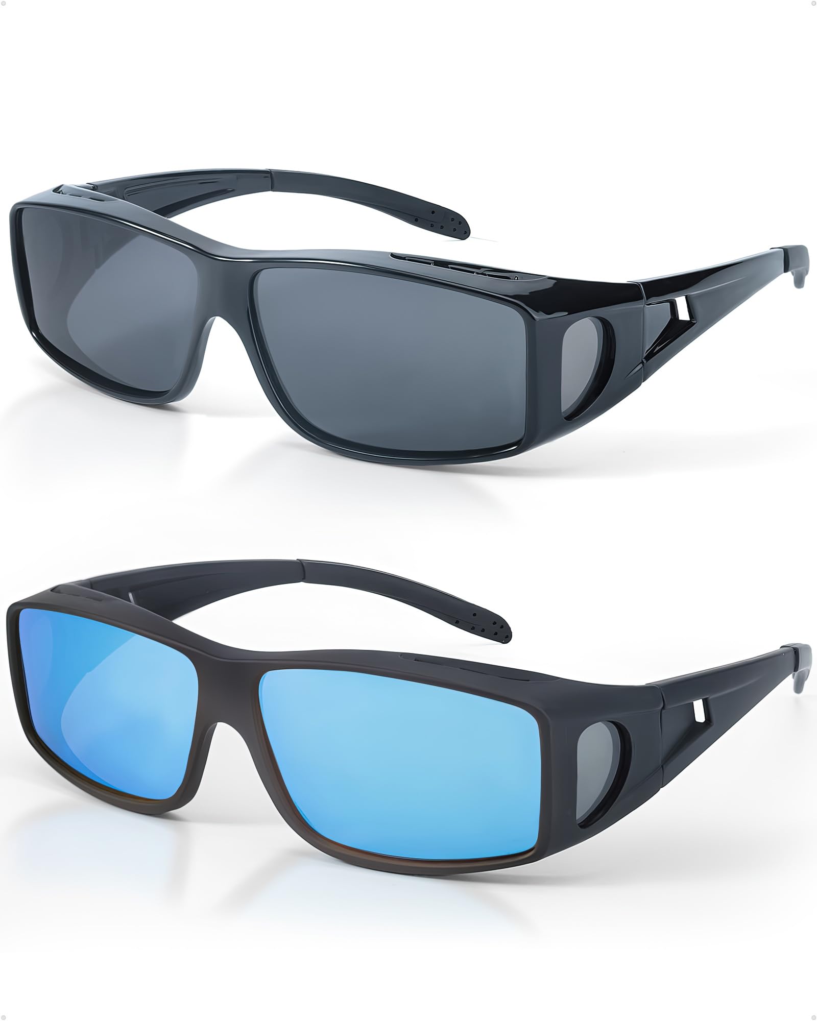 FIMILU 2 Pack Polarized Sunglasses for Men & Women - UV400 Protection Wrap Around Fit Over Glasses - Perfect for Driving, Fishing & Outdoor Activities