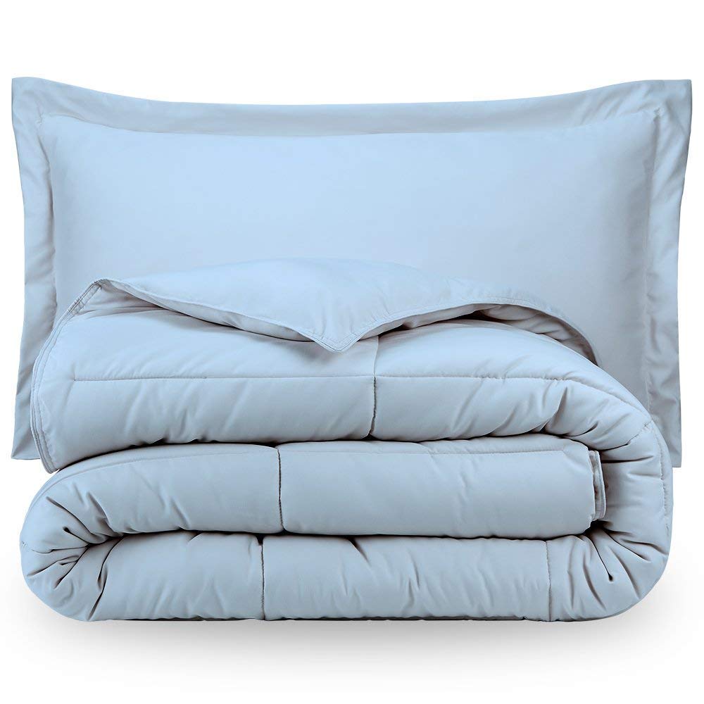 Premium Egyptian Cotton Quilted Comforter Set - 300 GSM Down Alternative Microfiber Fill Duvet Insert - 5 Piece King/Cal King Bedding Set (Light Blue) for Luxurious Hotel-Style Bedroom Decor