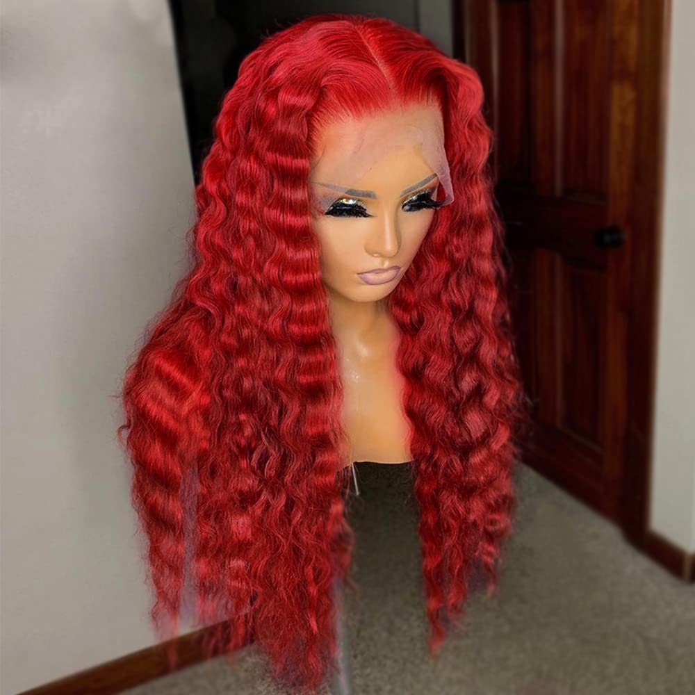 JYZ 180% Density 13x4 Lace Front Human Hair Wigs - Brazilian Virgin Hair, Hot Red Curly Wigs for Black Women, Pre-Plucked with Baby Hair, Transparent HD Lace, Middle Part 22 Inch - Perfect for Daily Wear, Parties & Special Occasions