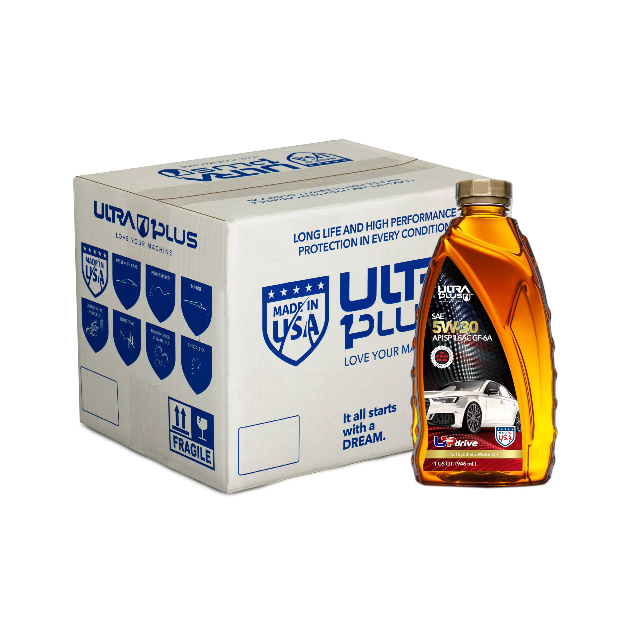 Premium SAE 5W-30 Full Synthetic Motor Oil API SP ILSAC GF-6A - 12 Quart Pack for Cars, Trucks & SUVs - High Performance Engine Protection for Extreme Temperatures & Long Drain Intervals