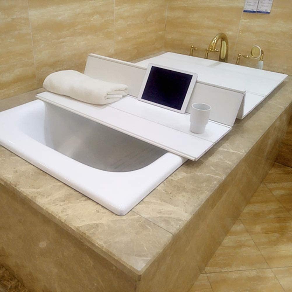 Foldable PVC Bathtub Cover - 75x135x1.2cm Waterproof Dustproof Insulation Board | Bath Tray for Home Spa & Bathroom Storage Shelf | White | Perfect for Relaxing Baths & Organizing Toiletries