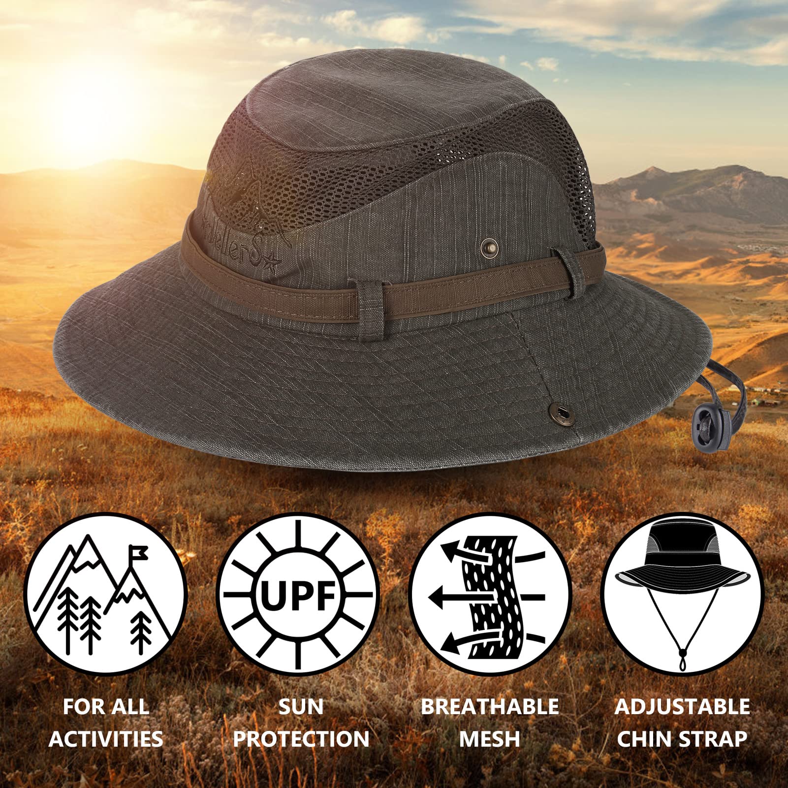 UPF 50+ Sun Hat for Men & Women - Wide Brim Bucket Fishing Hat for Outdoor Activities, Safari, Beach & Hiking