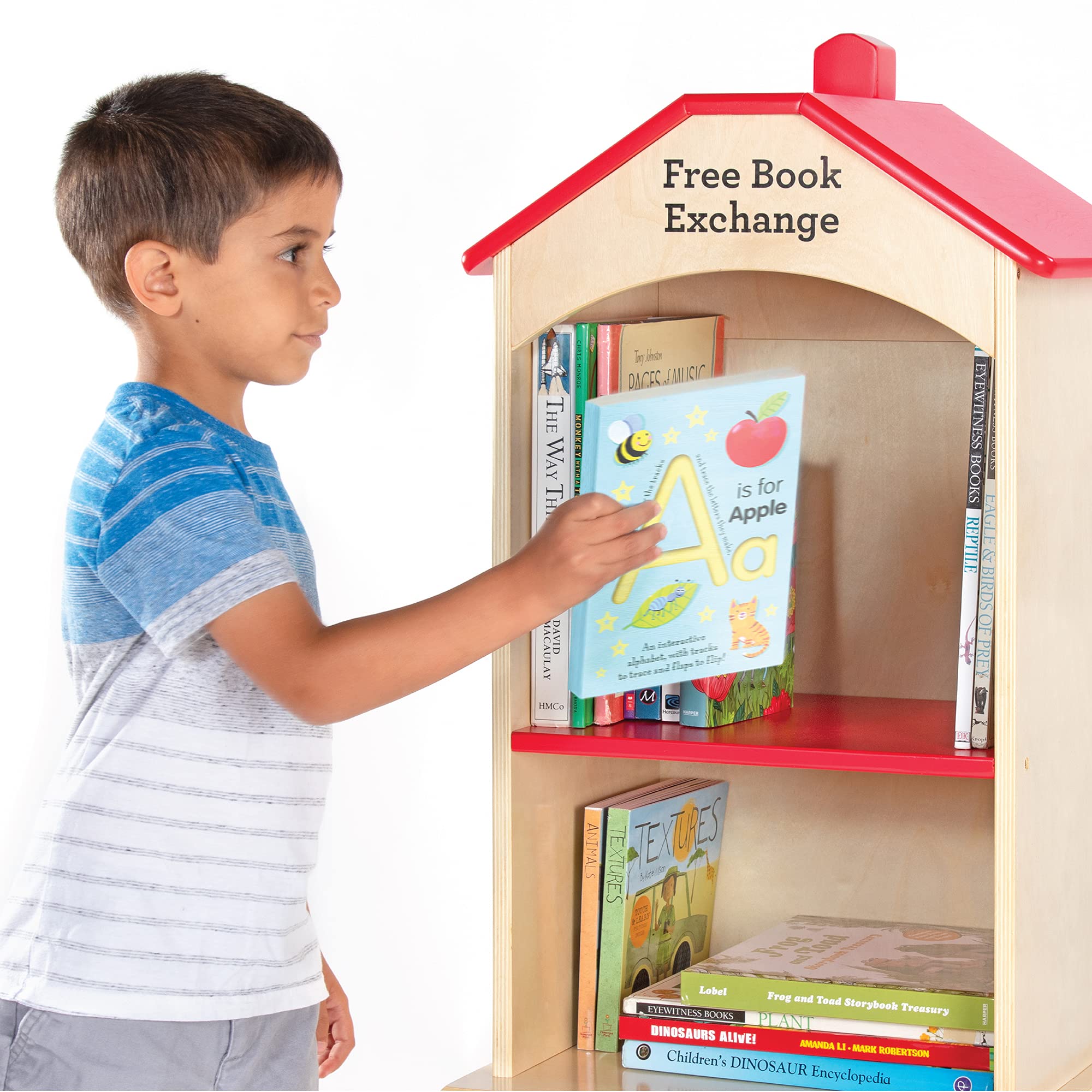 Guidecraft Free Library Exchange Book Stand - 3-Shelf Wooden Bookcase for Classroom & Home Storage | Perfect for School Libraries, Reading Corners & Kids' Rooms