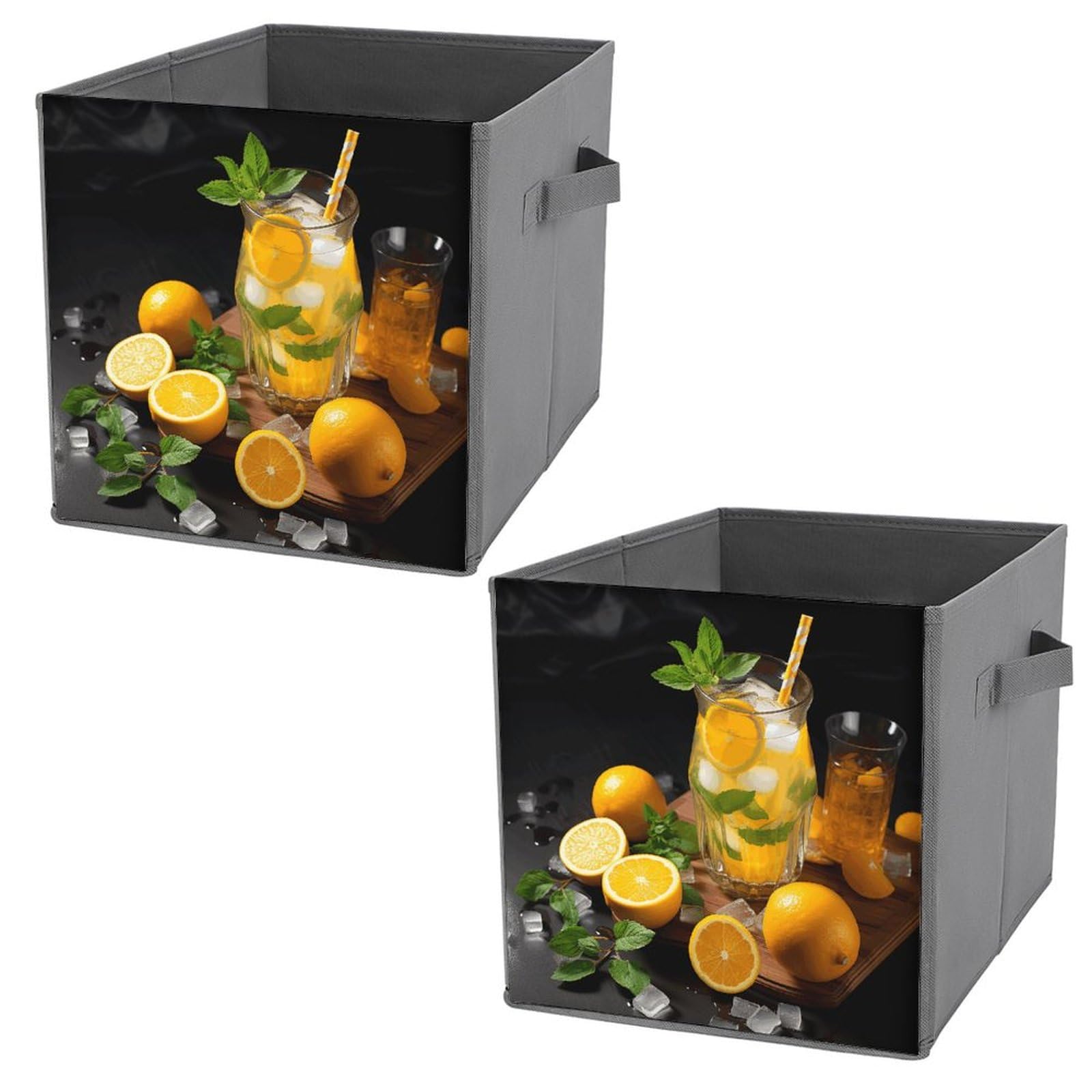 Foldable Canvas Storage Box with Orange Lemonade & Mint Print - Closet Organizer for Clothes, Toys & Home Decor | Portable & Space-Saving Home Storage Solution for Bedroom, Nursery & Dorm Organization