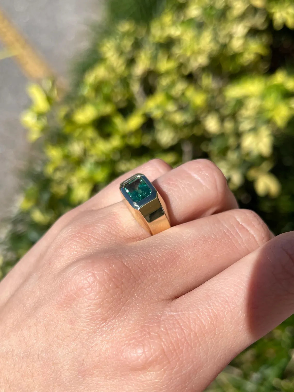 2.66ct Natural Emerald Cut Bluish Green Emerald Solitaire Ring for Men - Bezel Set Luxury Wedding Band, Anniversary Gift & Everyday Jewelry