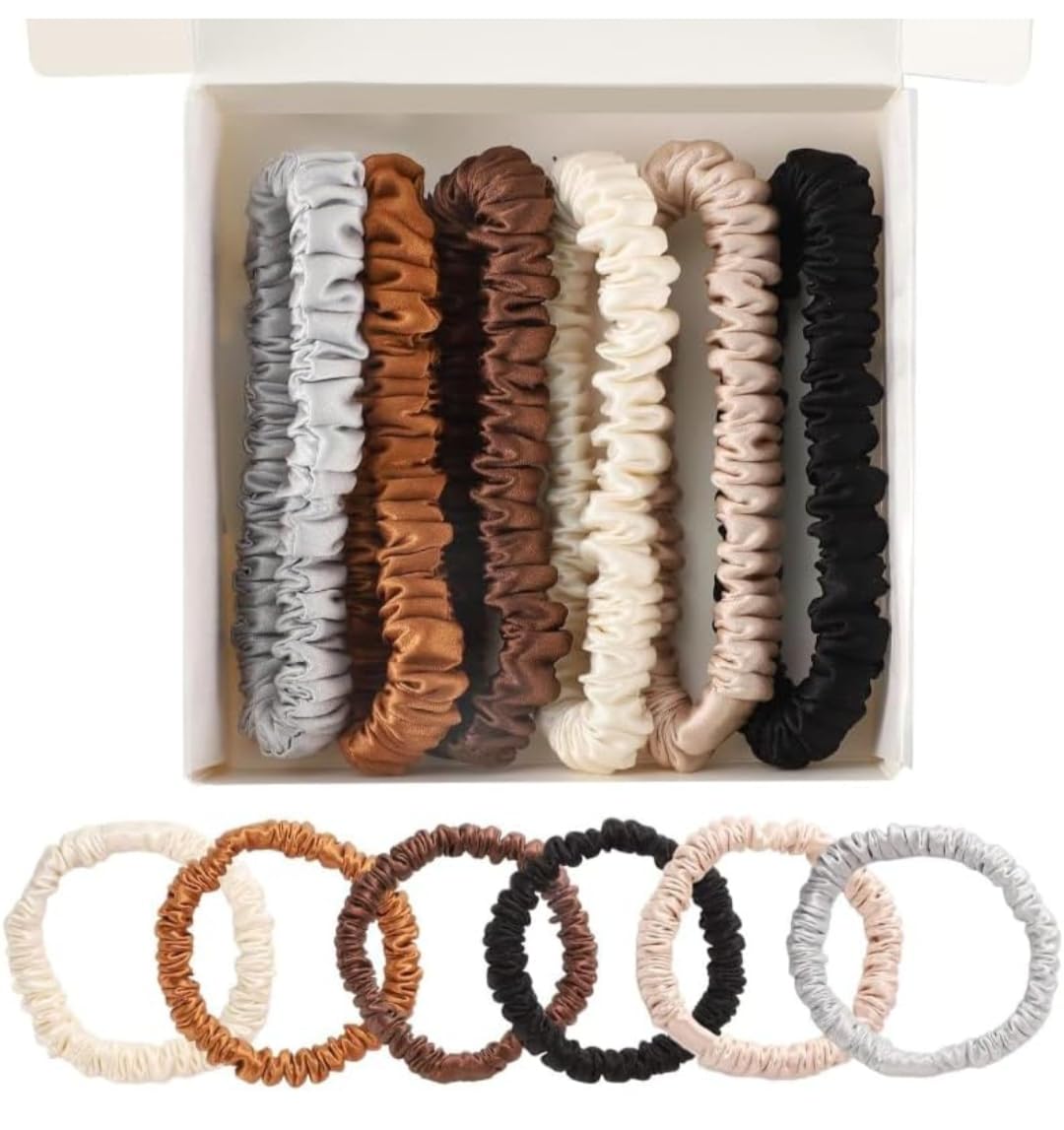 Luxury Satin Scrunchies for Women - 8 Pack Anti Hair Breakage Hair Ties, Slim Ponytail Holders for Thick & Curly Hair - Perfect Gift for Sister, Friend, Mom | No Crease Hair Accessories | Great for Work, Gym, Travel & Everyday Use