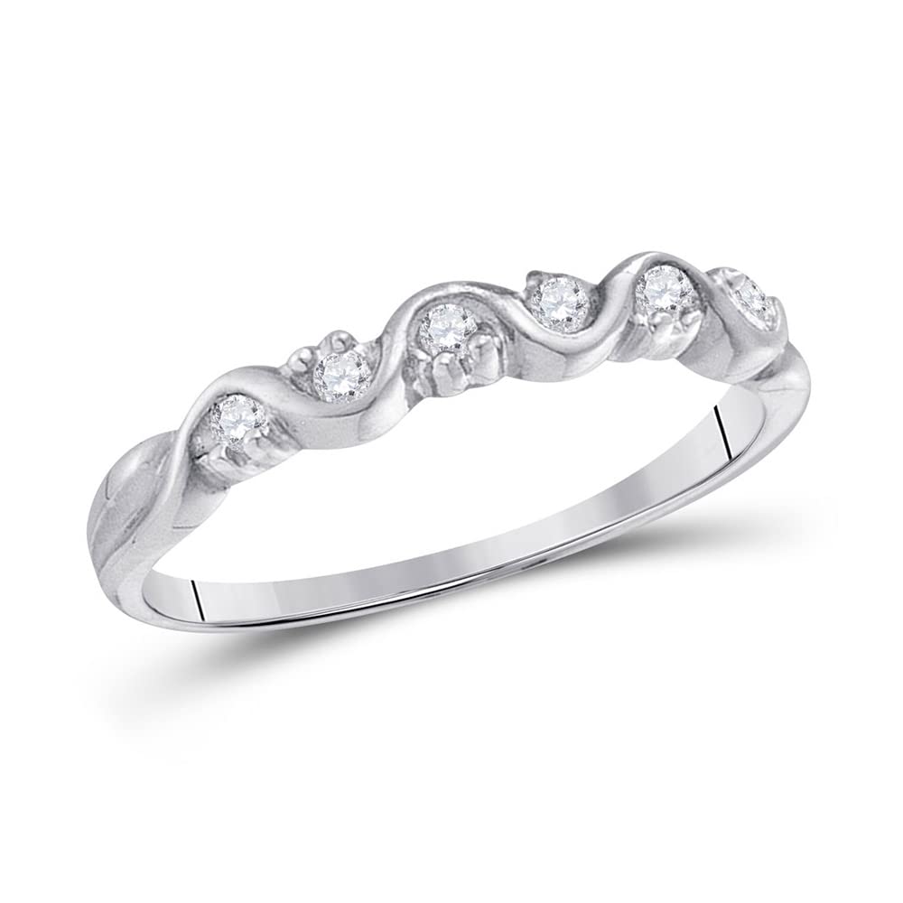 10K White Gold Women's Round Diamond Wavy Band Ring - 1/10 CTTW Wedding, Anniversary, Engagement, Promise Ring for Her