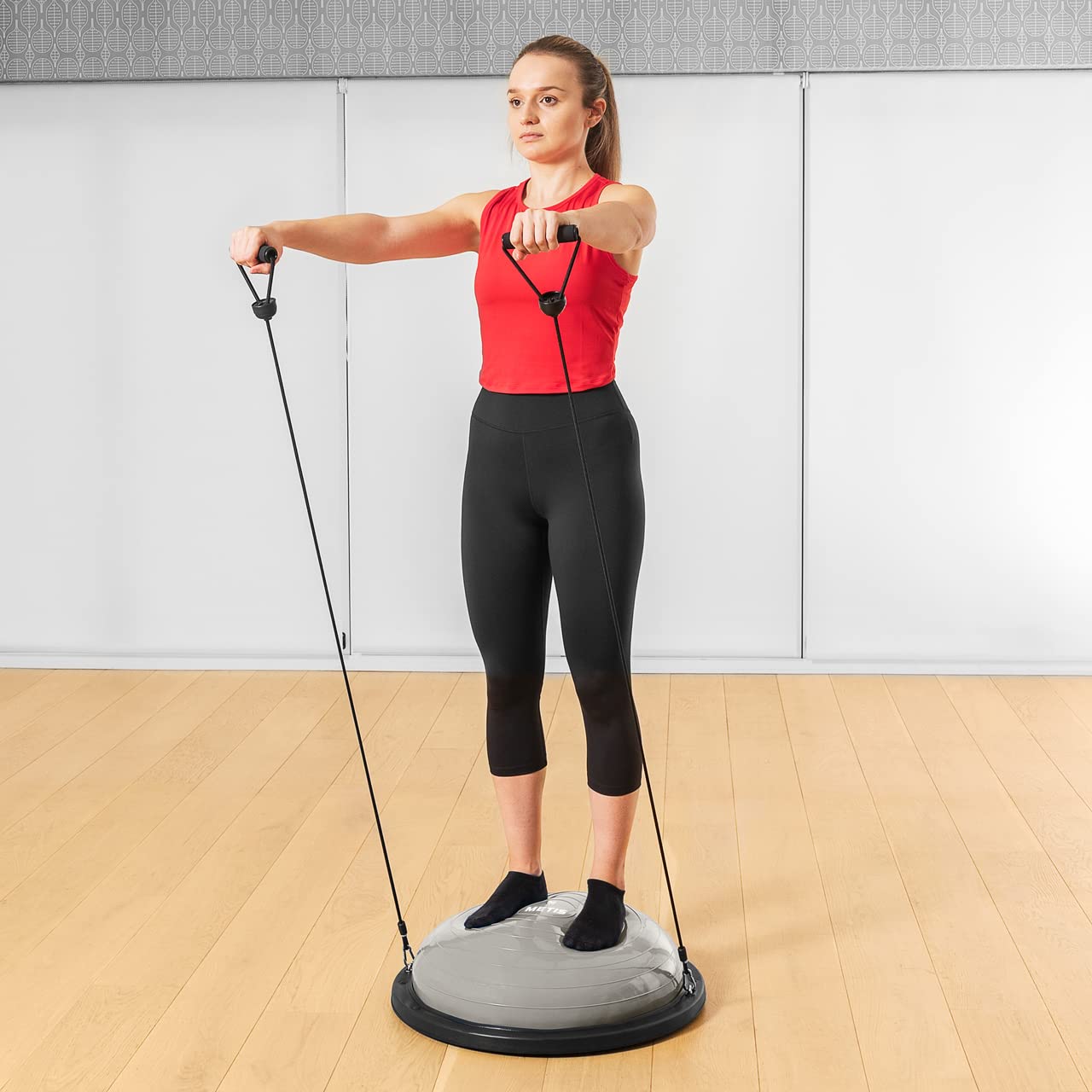 METIS Balance Ball Workout Trainer - Half Yoga Exercise Ball for Core Strength Training | Home Gym Fitness Equipment with Resistance Bands & Hand Pump | Perfect for Yoga, Pilates, Physical Therapy & Stability Exercises