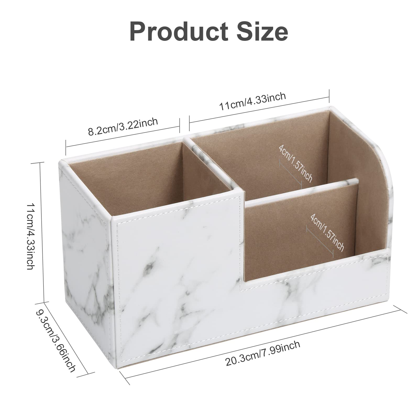 GORESE Leather Office Desk Organizer with Pen Holder & Remote Control Storage - White Marble Desktop Organizer for Office Supplies, Home & Workspace Organization - Perfect for Desk Accessories, Stationery & Remote Control Storage