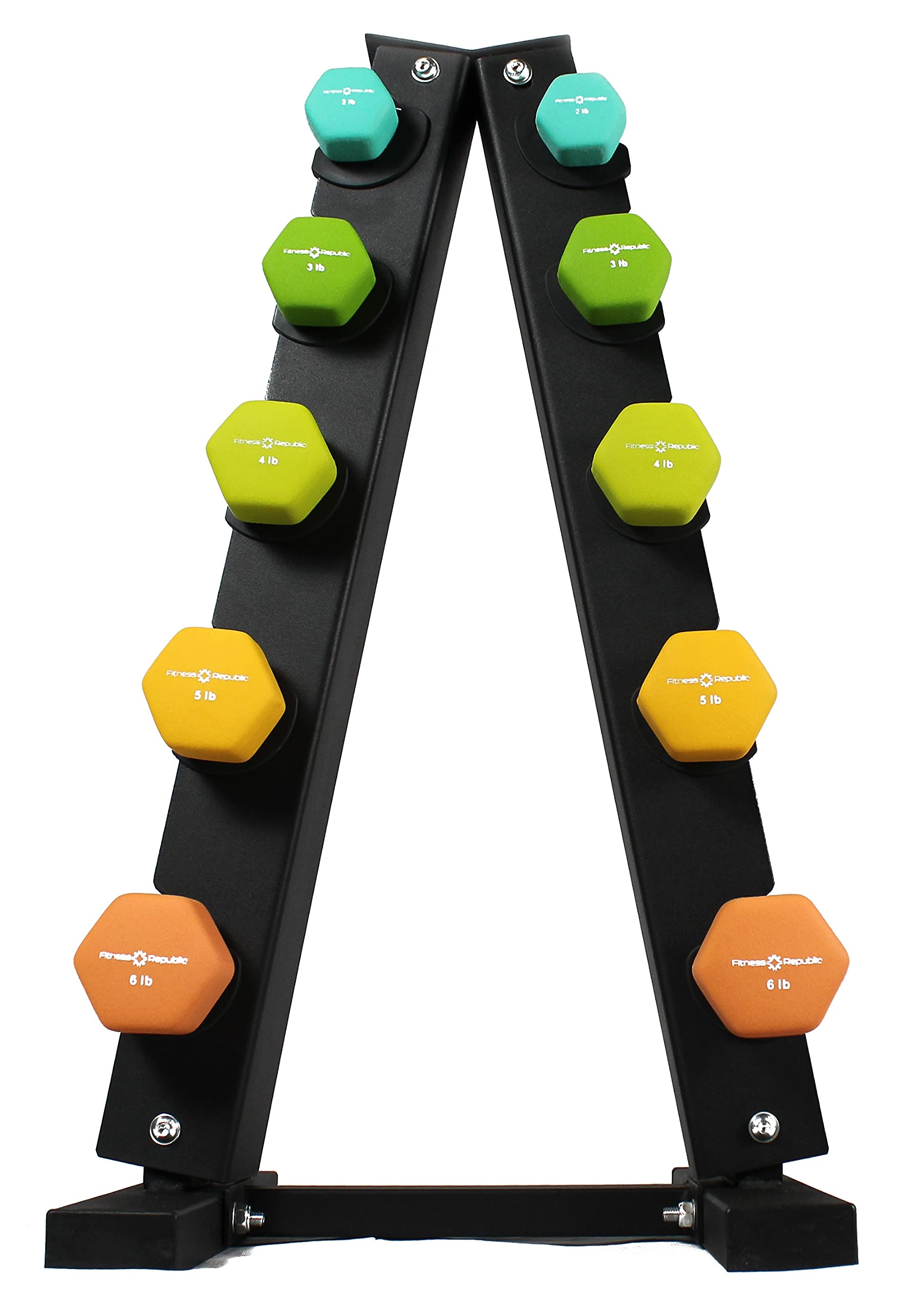 Fitness Republic Solid Steel Dumbbell Rack Holder Combo - 3/5 Tier A-Frame Weight Rack for Home Gym, Free Weights Dumbbell Set with Storage Tower - Perfect for Strength Training, CrossFit & Home Workouts