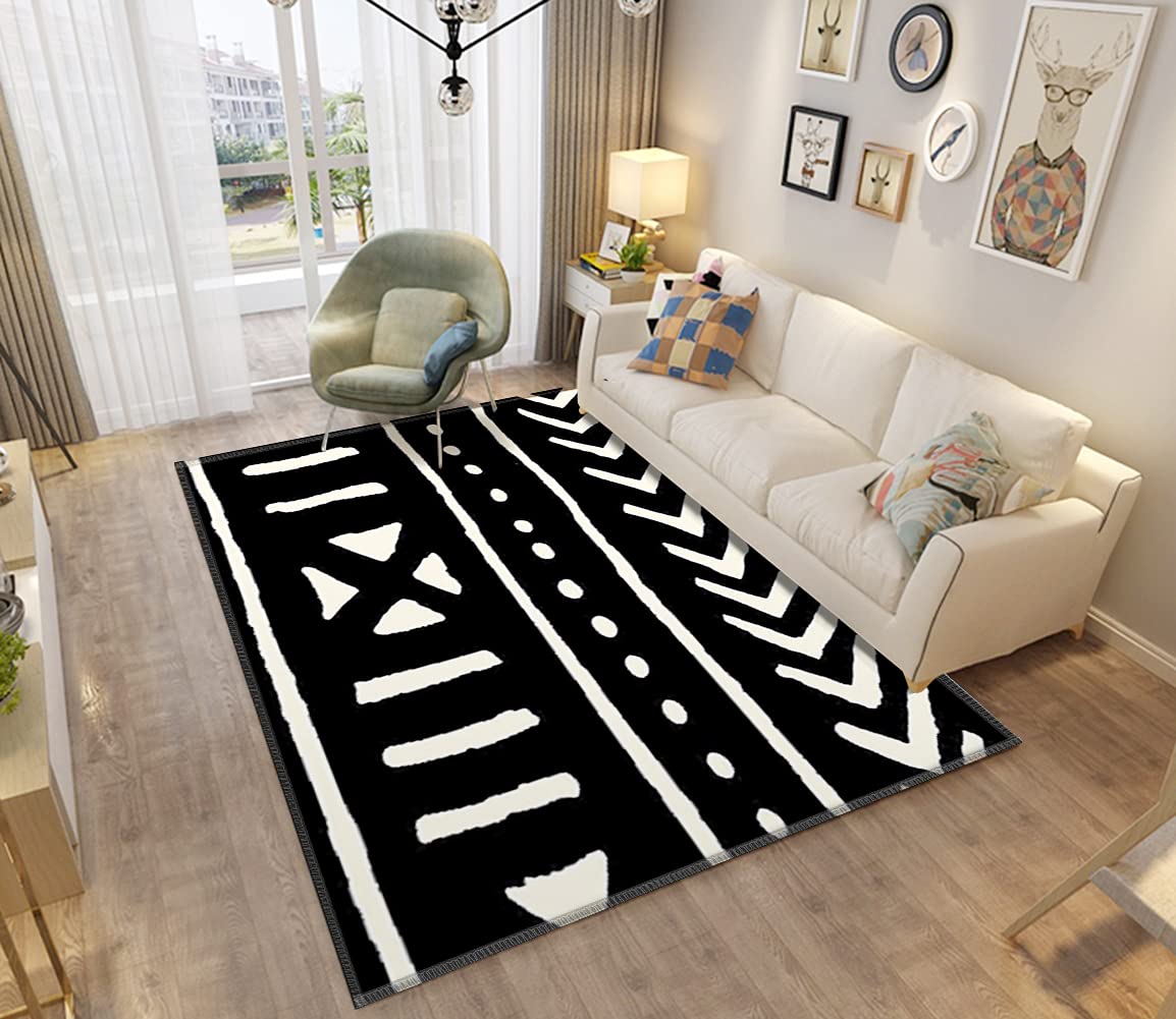 African Mud Cloth Rug 180x270cm - Non-Slip Indoor/Outdoor Floor Mat for Bedroom, Nursery & Yoga