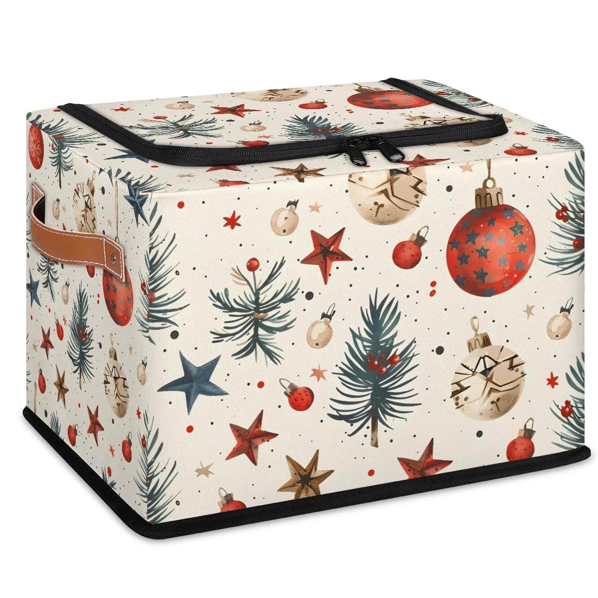 2-Pack Stackable Christmas Tree Storage Bins with Zipper Lid & Metal Frame - Closet Organizer Cubes with PU Handles for Holiday Decor, Clothes & Seasonal Items Storage | Perfect for Attic, Basement & Closet Organization