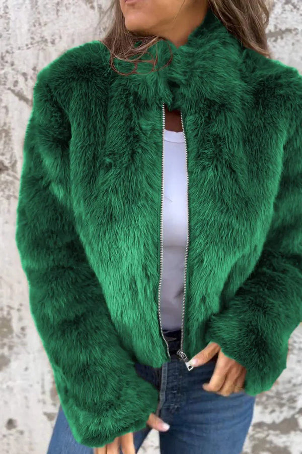 Stylish Faux Fur Turtleneck Zipper Casual Jacket for Women | Winter Warm Coat | Perfect for Outdoor Activities, Dating & Office Wear