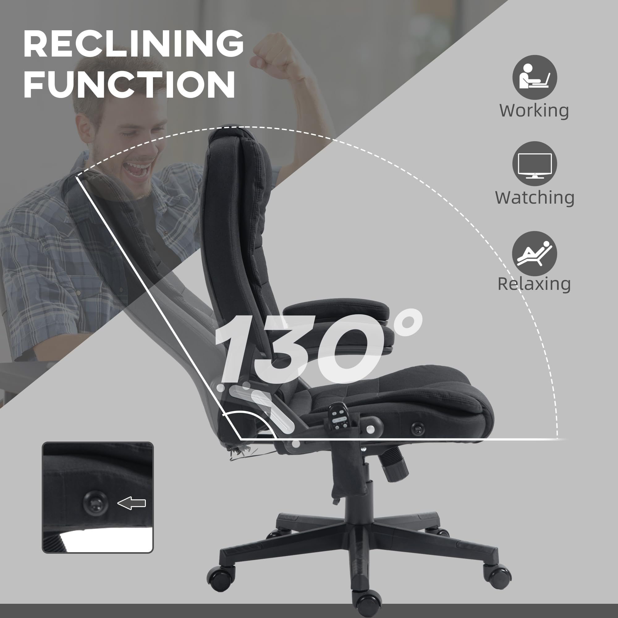 Vinsetto 6-Point Vibrating Massage Office Chair with Heating - High Back Executive Chair with Reclining Function, Padded Armrests & Remote Control - Black - Perfect for Home Office, Gaming & Relaxation