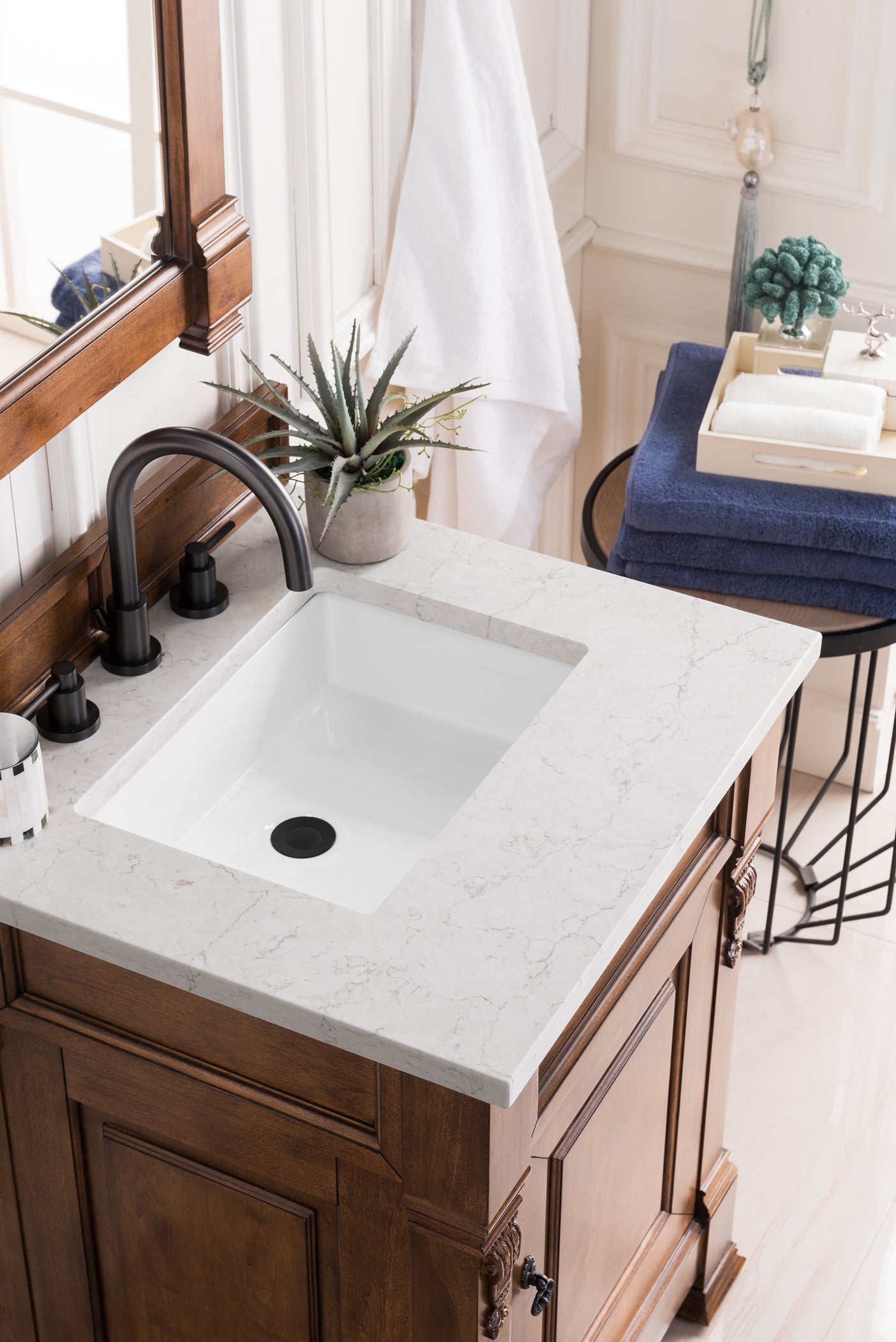 Brookfield 26 Inch Single Bathroom Vanity with Country Oak Finish & 3CM Eternal Jasmine Pearl Quartz Top - Perfect for Modern Farmhouse or Rustic Bathroom Decor