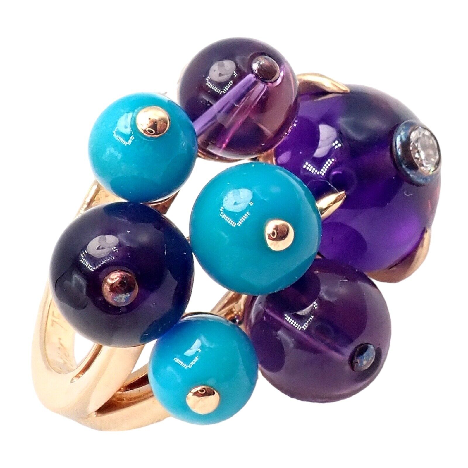 Authentic Cartier 18k Rose Gold Turquoise Diamond Delices De Goa Ring - Luxury Jewelry for Women, Elegant Gift for Anniversary & Special Occasions