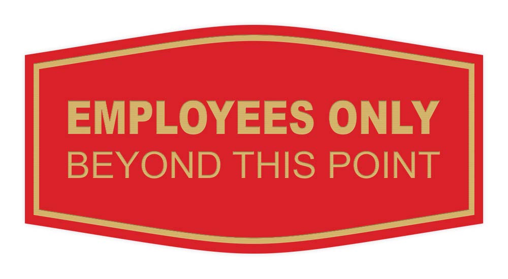 Premium 'Employees Only Beyond This Point' Wall Sign - Easy to Install Business Signage for Offices & Restricted Areas (Red/Gold, Medium 1 Pack) - Perfect for Workplace Security & Professional Decor