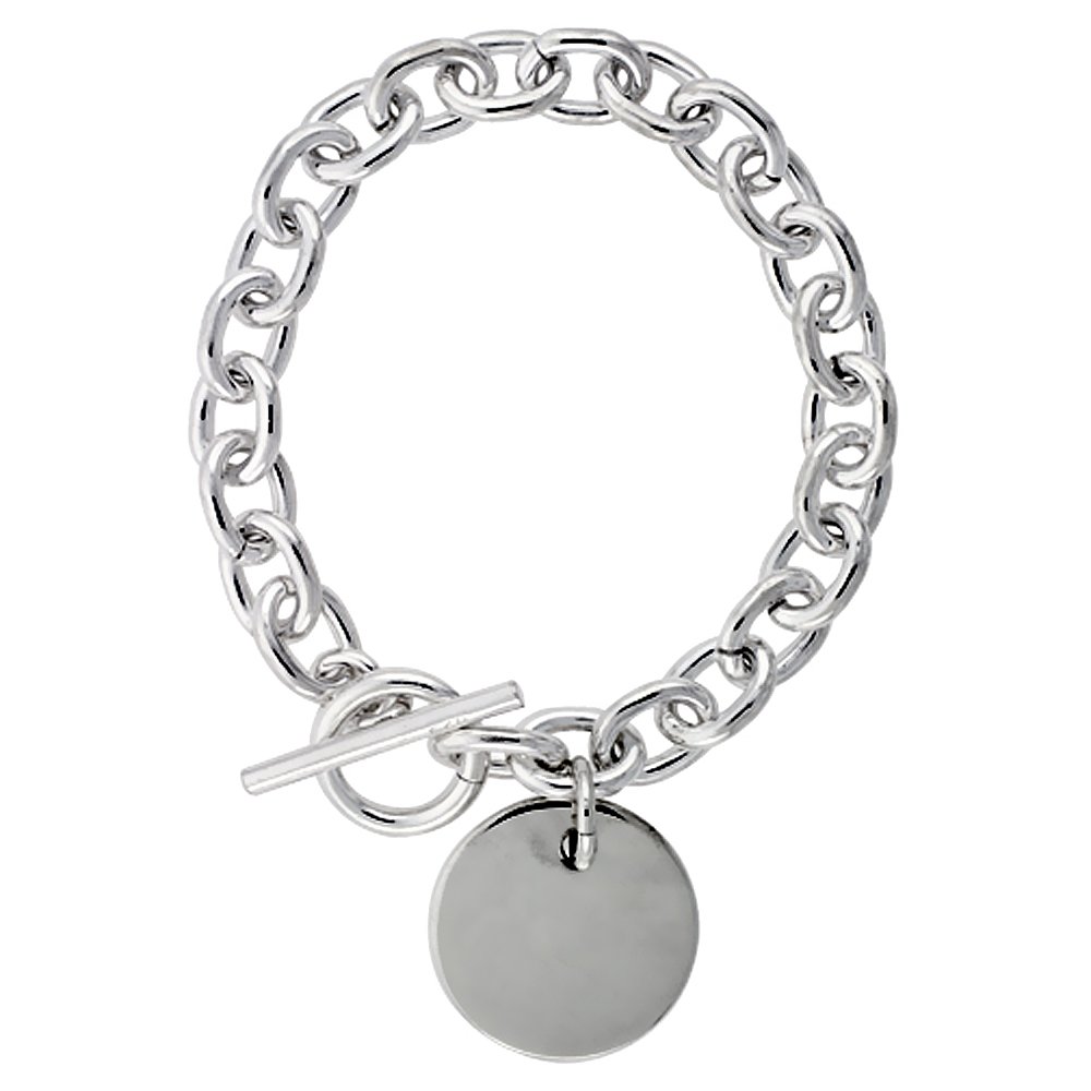 Sterling Silver Heavy Oval Rolo Link Necklace and Bracelet Set with Round Disc - 7, 8 & 18 Inch Sizes - Perfect for Everyday Wear, Gifts & Special Occasions