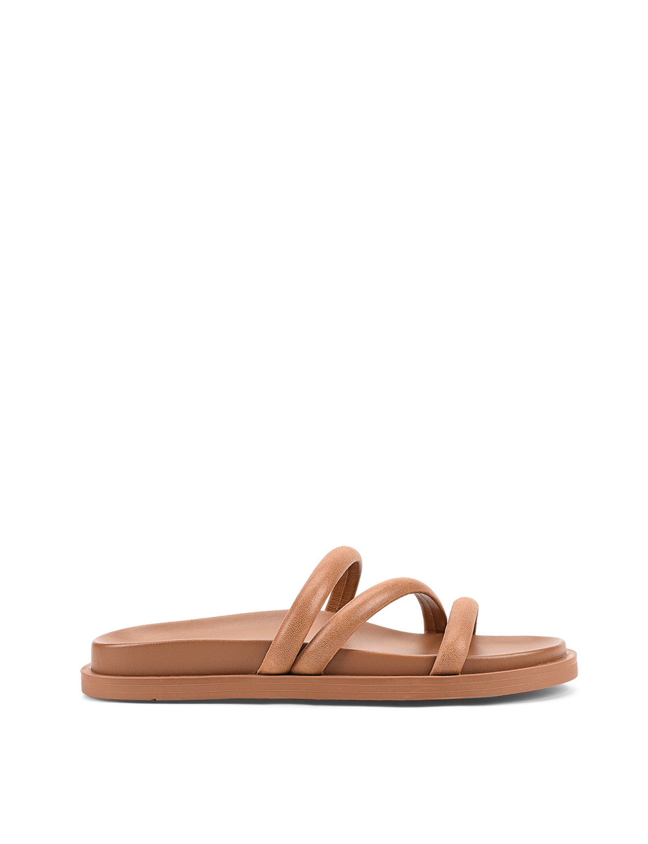 Lane Strappy Footbed Slides - Tan Leather Sandals for Women | Comfortable Summer Slides for Beach, Pool, and Casual Wear