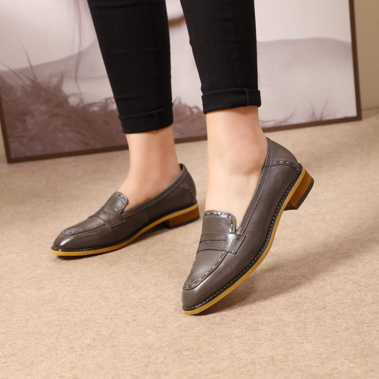Women's Genuine Leather Penny Loafers Slip-On Flats - Comfortable Casual & Office Shoes for Ladies - Perfect for Work, Business Meetings & Everyday Wear