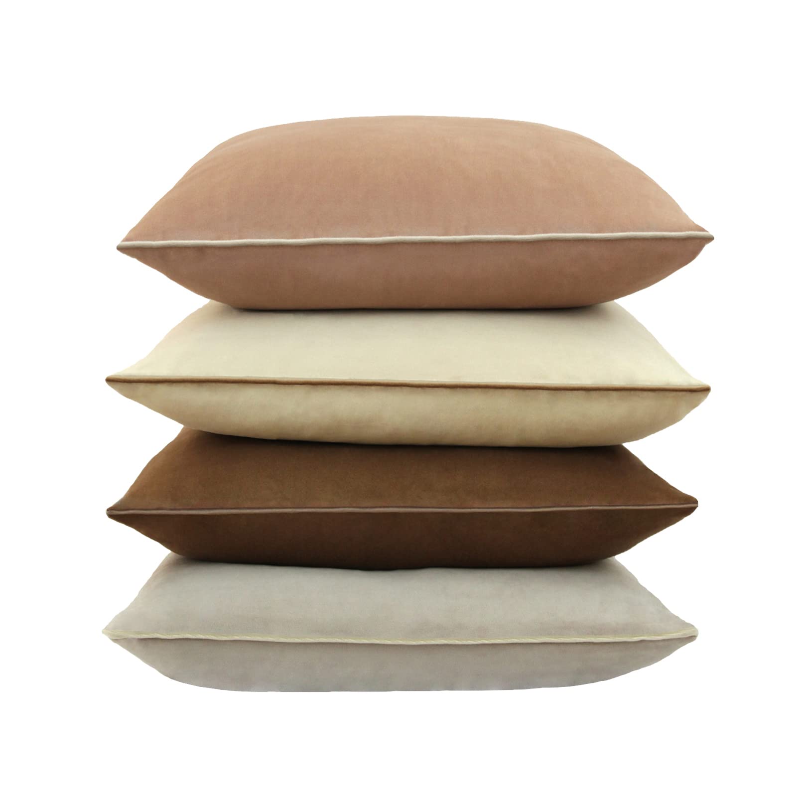 Btyrle 18x18 Inch Velvet Throw Pillow Covers Set of 4 - Soft Decorative Velour Cushion Covers for Sofa, Couch & Bed - Brown Series | Home Decor, Living Room & Bedroom Accent