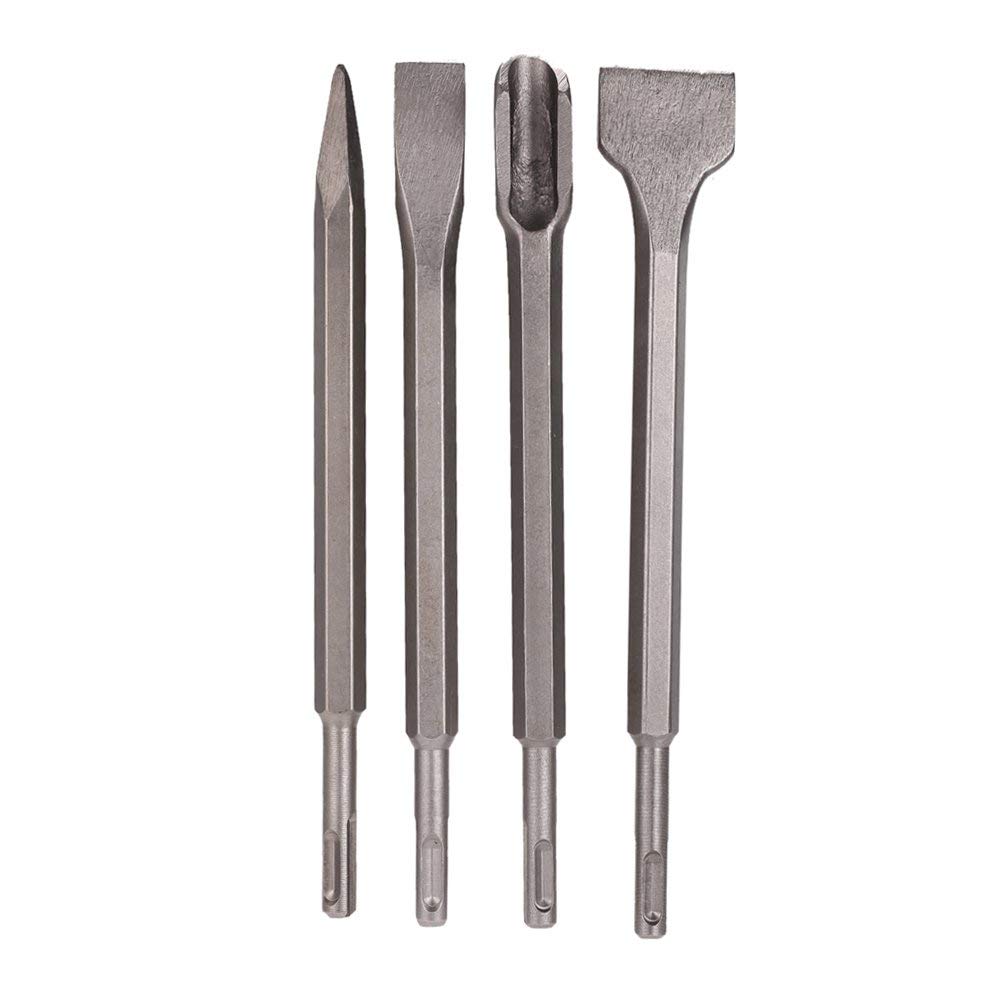 4PCS SDS Plus Chisel Set - Flat Bit Hammer Drill Tool for Concrete, Brick & Masonry - Heavy Duty Drill Bits for Demolition & Construction Work