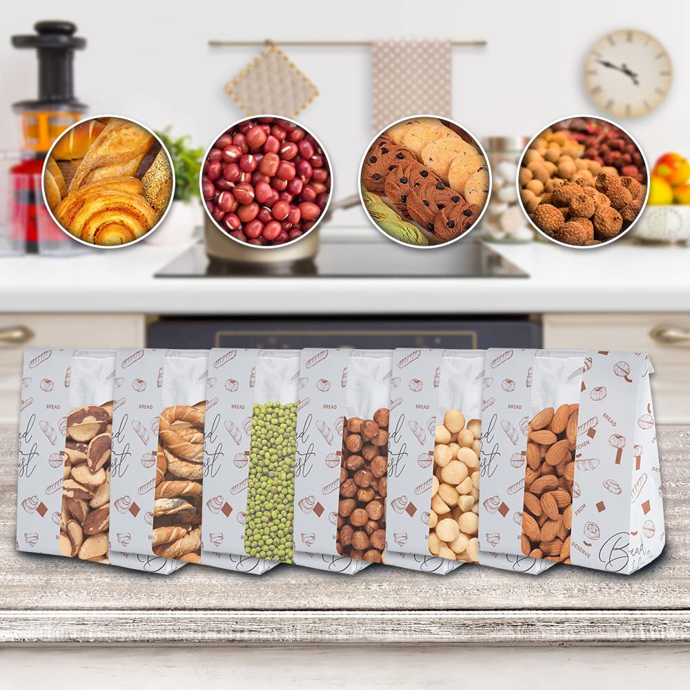 50 Pack Large Paper Bread Bags with Front Window - 13.8 x 9.5 x 4.3 Inch Eco-Friendly Bakery Bags for Homemade Bread, Pastries & Gift Giving - Includes Stickers for Easy Labeling - Perfect for Bakeries, Farmers Markets & Home Bakers