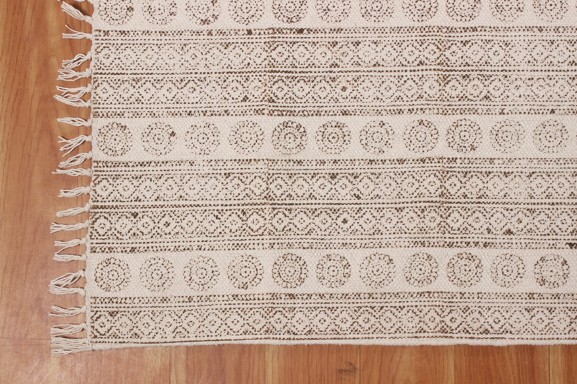 4x6 Brown Cotton Dhurrie Geometric Kilim Rug - Rectangular Area Rug for Indoor & Outdoor Use, Flatweave High Traffic Carpet - Perfect for Bedroom, Dining Room & Living Room Decor
