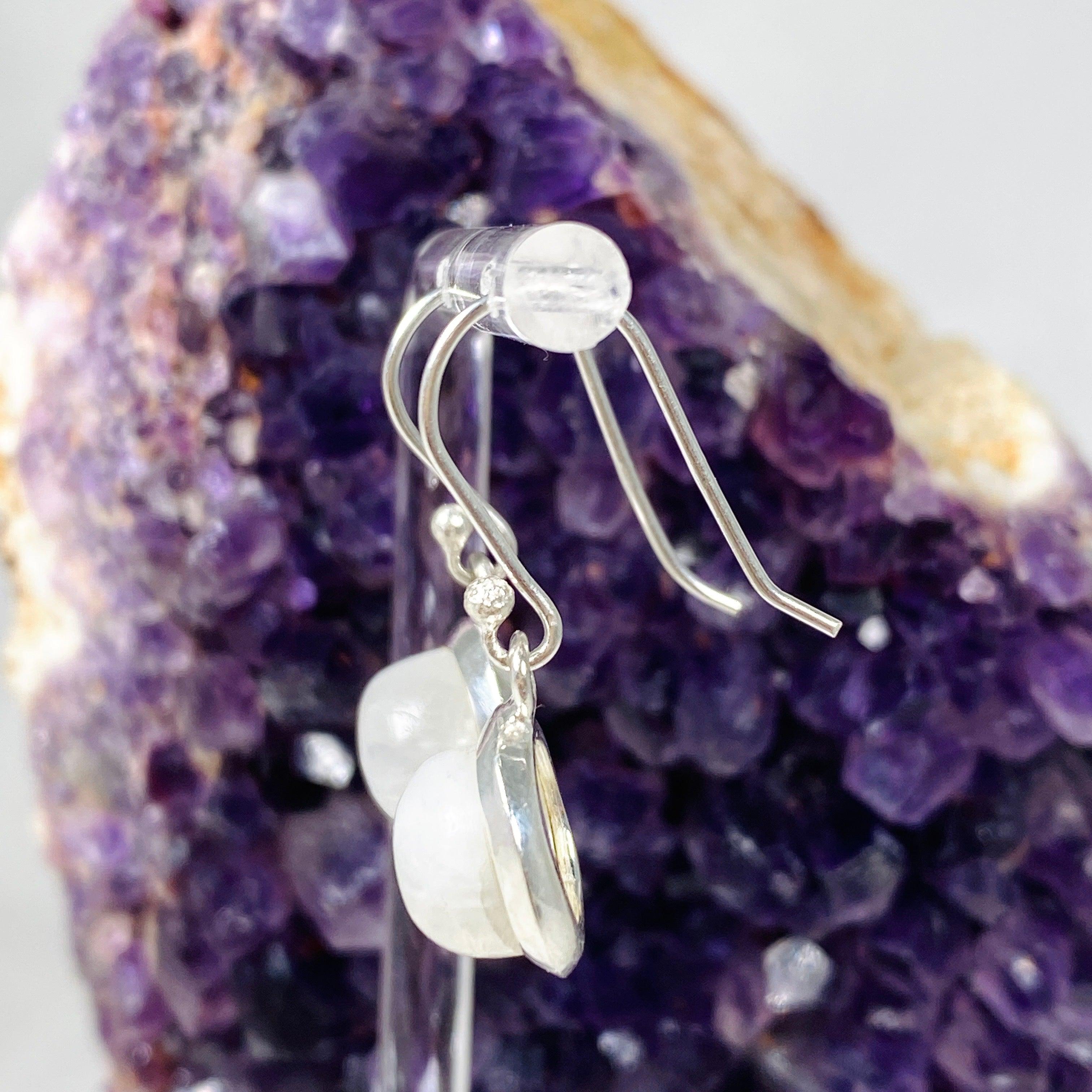 Moonstone Round Earrings KEGJ1400 – Elegant Sterling Silver Dangle Earrings for Women | Perfect for Weddings, Parties & Everyday Wear