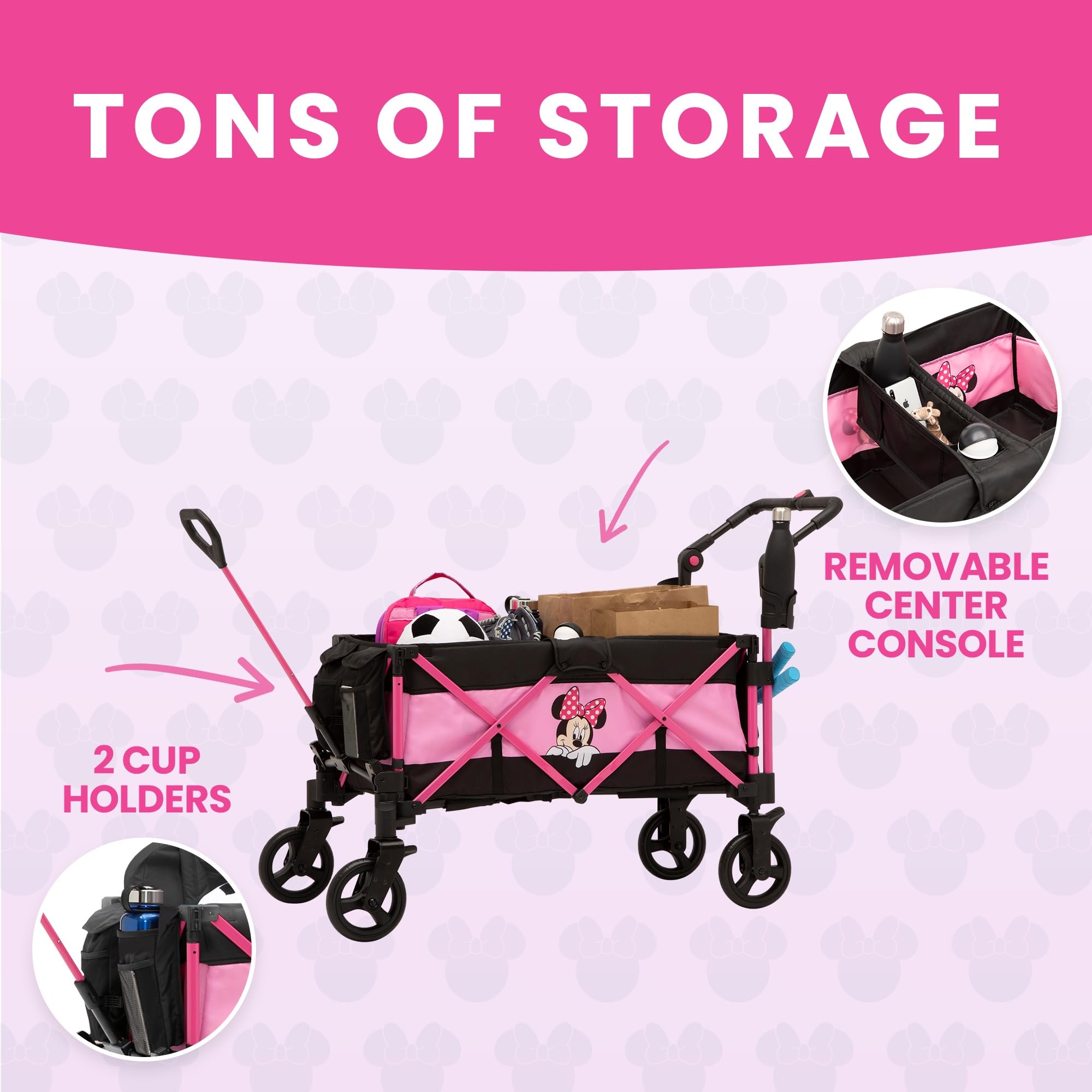 Disney Minnie Mouse Stroller Wagon for Kids by Delta Children - Lightweight Foldable Baby Stroller with Canopy for Outdoor Walks, Shopping & Travel