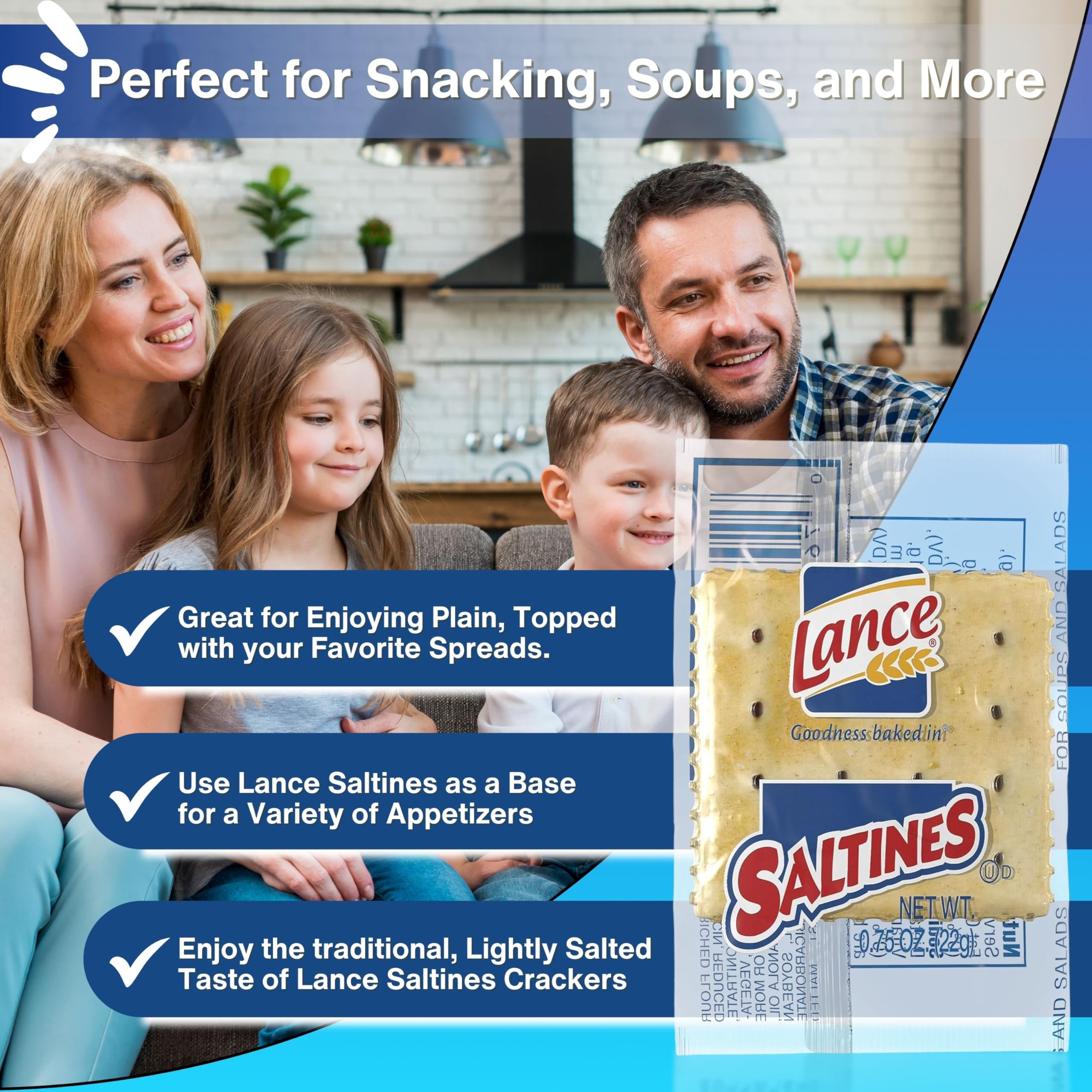 Lance Saltines Crackers (75 Packs) - Individually Wrapped 2-Cracker Pouches - Perfect for Snacks, Toppings, Dips, Soups & Salads - Great for Travel, Picnics, Parties, Camping, Road Trips & Office - Crunchy Crackers for Cheese Platters, Charcuterie Boards & Quick Bites