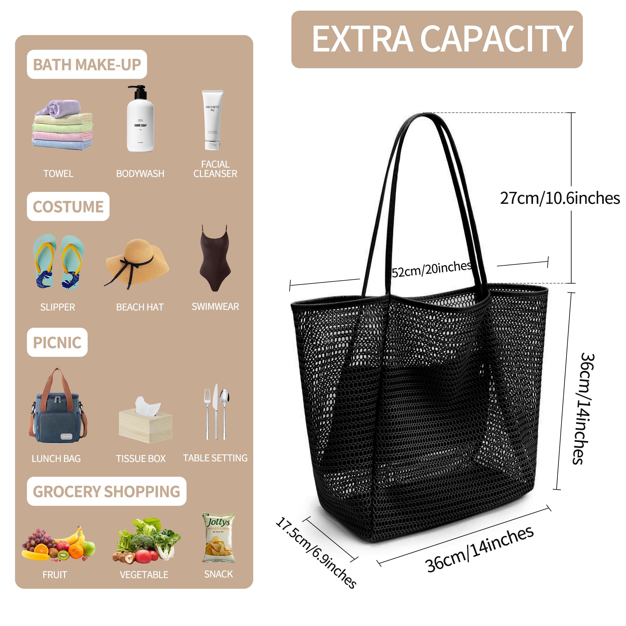 VOROLO Mesh Tote Beach Bag for Women - Fairycore Hobo Shoulder Bag, Soft Crochet Summer Casual Handbag | Perfect for Beach Trips, Picnics & Boho Fashion Outfits