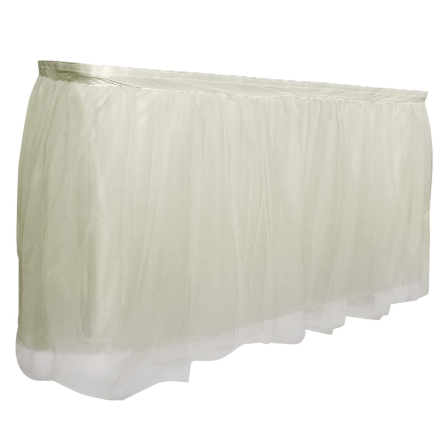 Royal Imports Tulle Table Skirt - 14ft Ivory Rectangle Wedding Tablecloth for Bridal, Birthday Party, Baby Shower & Home Decor - Perfect for Banquet, Reception, and Event Decoration