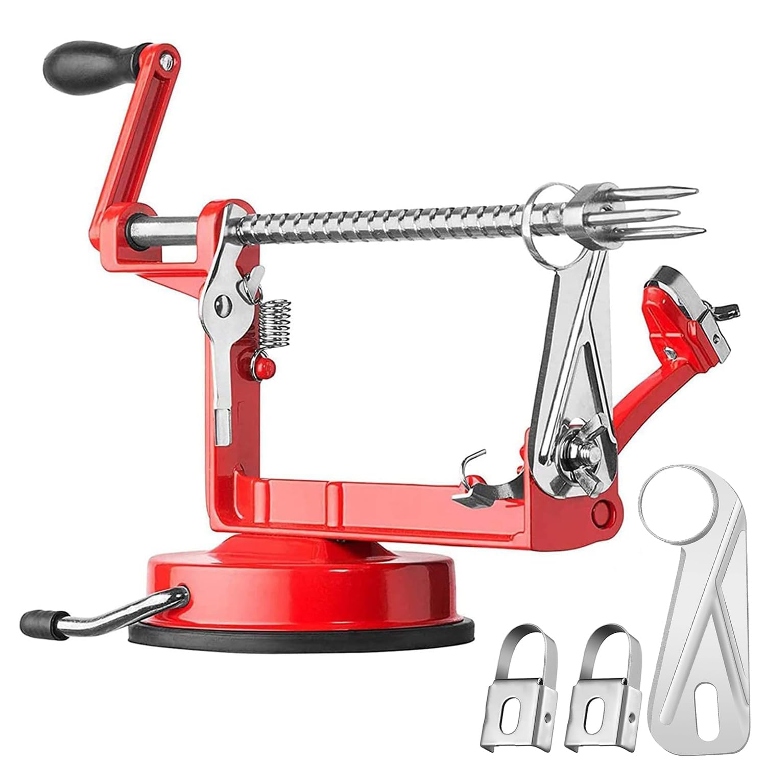 Stainless Steel Apple Peeler Slicer Corer with Powerful Suction Base - Easy to Peel, Slice & Core Apples, Pears, Potatoes (Red) - Perfect for Baking, Cooking, Meal Prep & Fruit Salad Making
