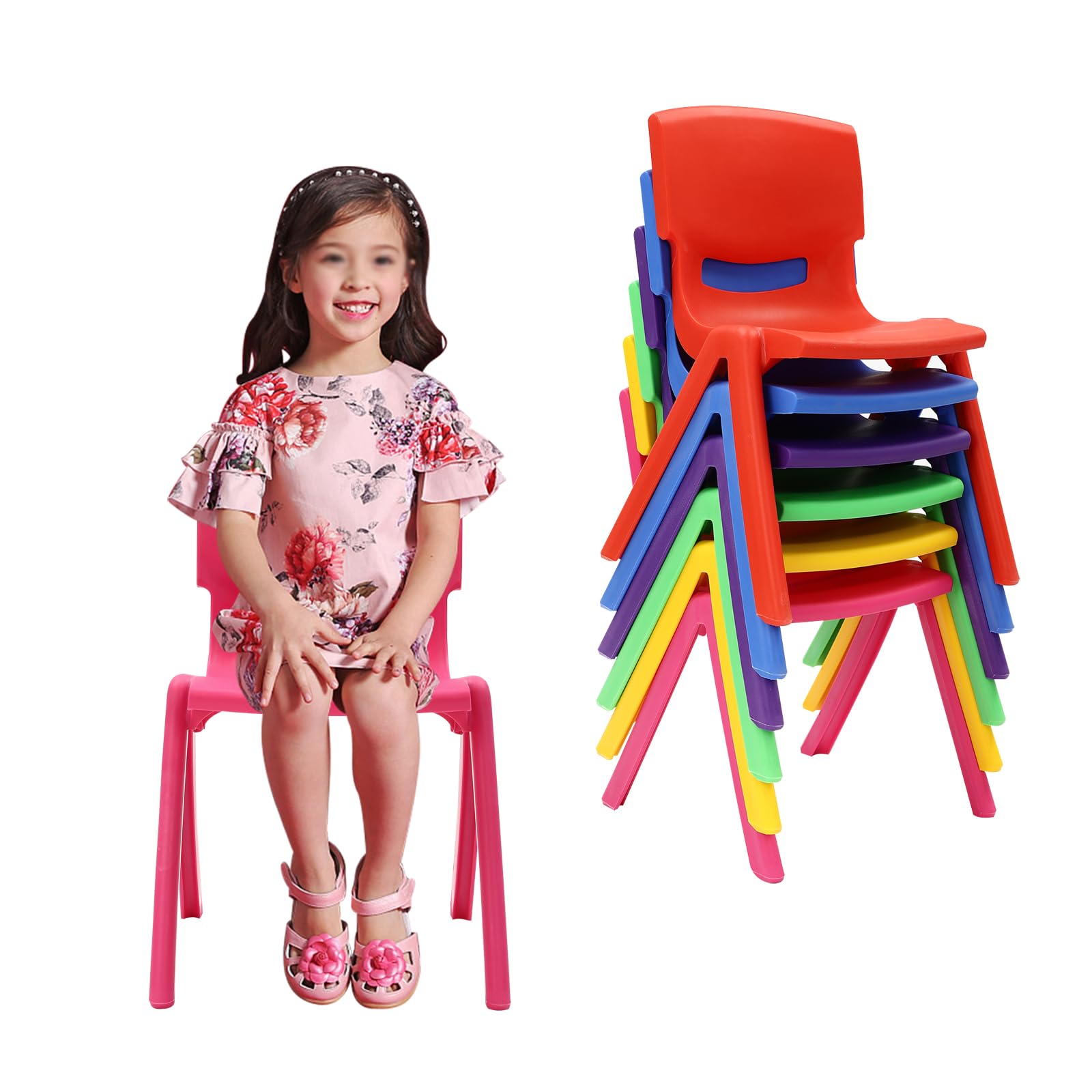 6PCS Colorful Stackable Kids Plastic Chairs - 11 Inch Seat Height for Classroom, Preschool, Daycare & Home Use - Perfect for School Activities, Playrooms & Learning Centers