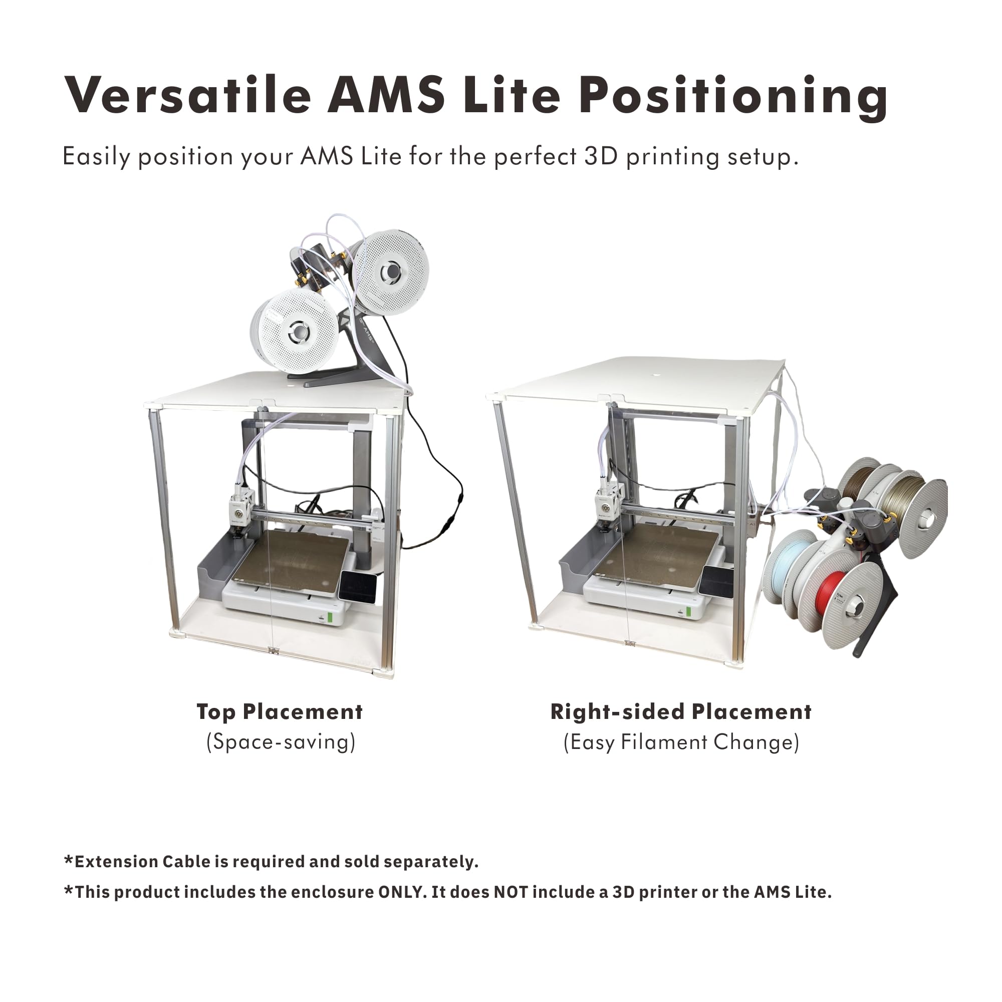 Bambu Lab A1 3D Printer Enclosure with AMS Lite - Ventilation Cutouts, 497x611x536mm Internal Dimensions - Perfect for Noise Reduction & Dust Protection in Home & Office Workspaces