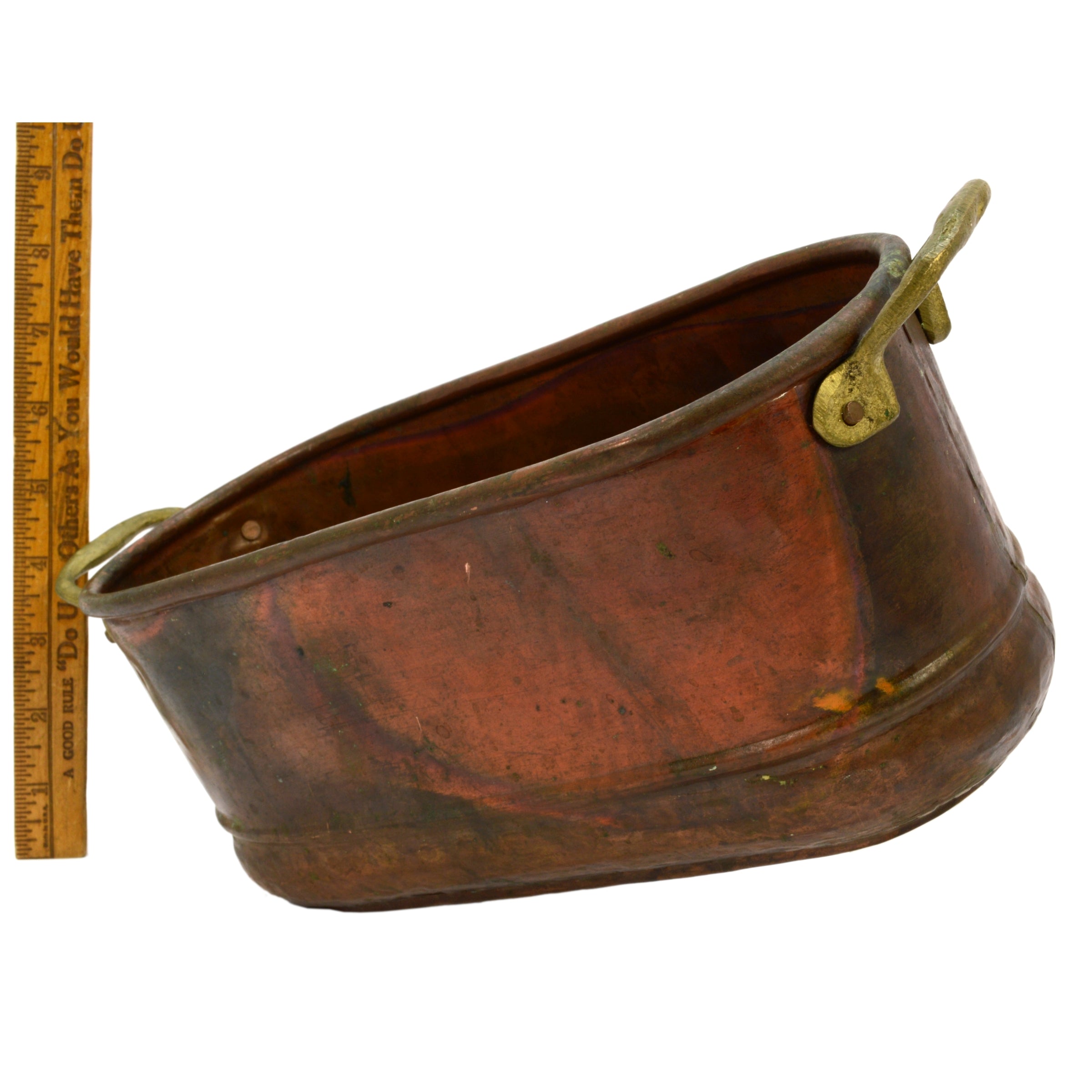 Antique Copper Roasting Pot - 10 Inch Small Size with Dovetail Base & Brass Handles - Perfect for Vintage Cooking, Camping, and Rustic Kitchen Decor