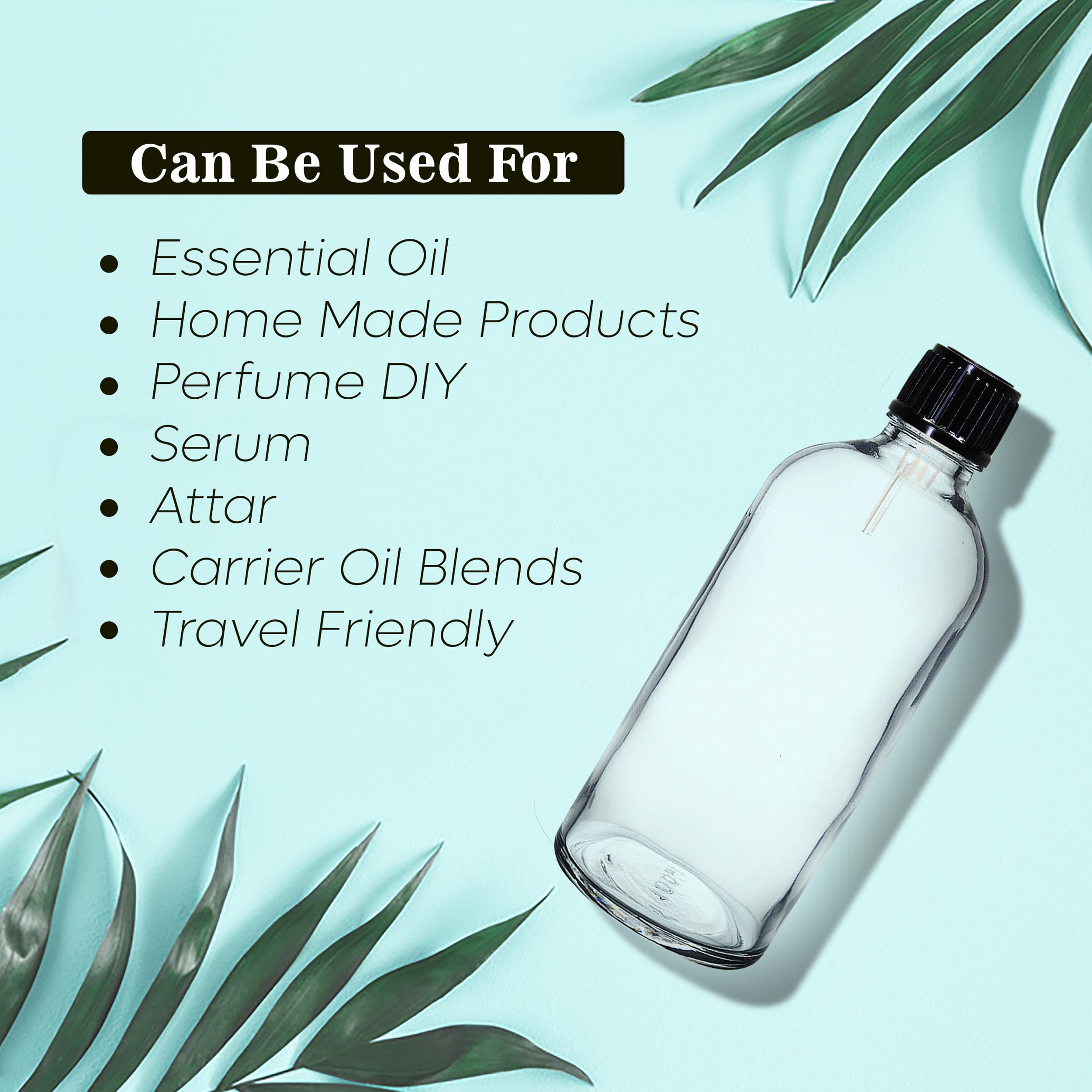 NSB Herbals 100ml Clear Round Empty Glass Bottle with Euro Dropper & Black Cap - Refillable, Leak Proof for Essential Oils, DIY Perfumes, Aromatherapy (Pack of 3) - Perfect for Home, Travel & Gift Packaging